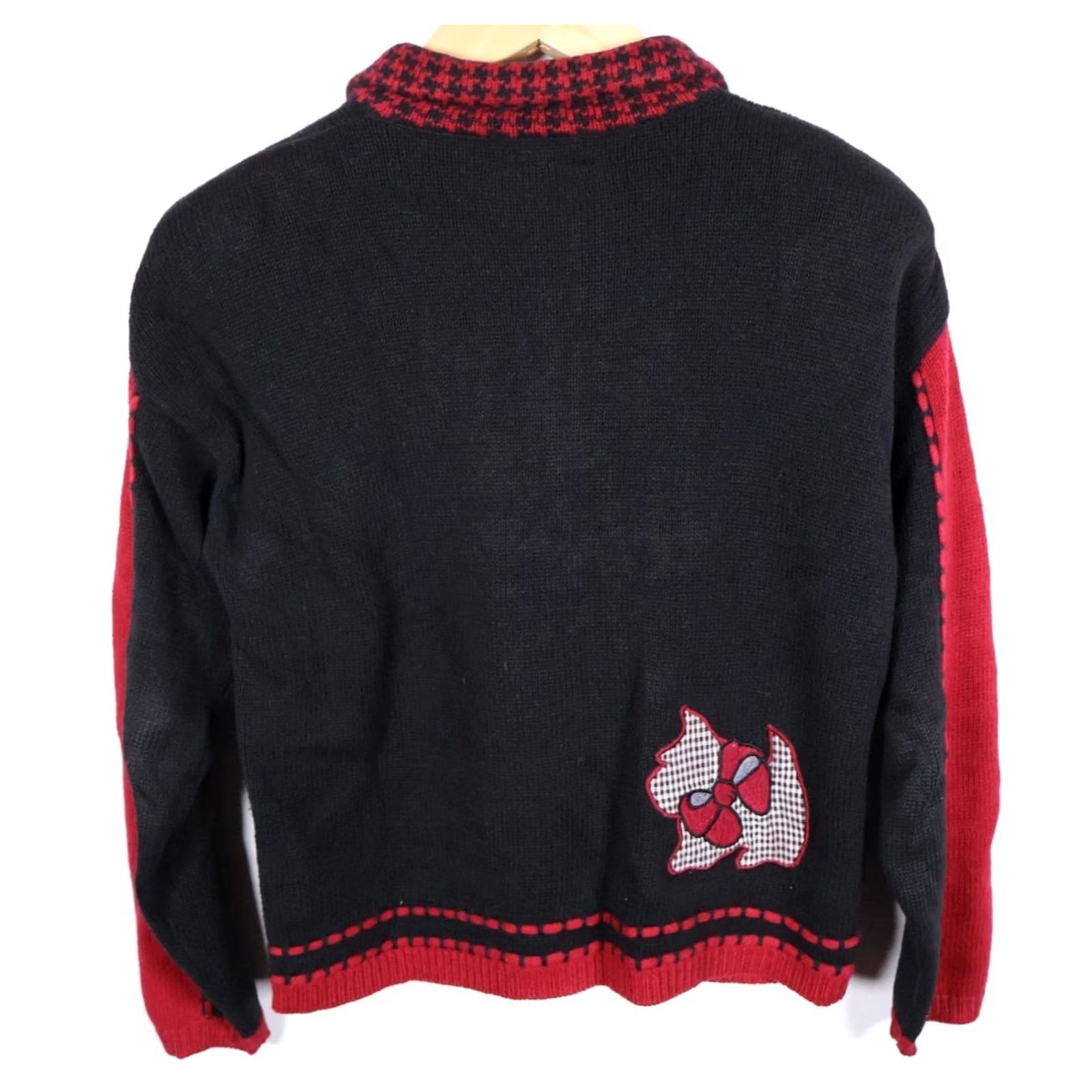 Vintage VINTAGE Scottie Terrier Motif Zip Cardigan Women's Medium Black Red Chunky Knit Sweater Size M / US 6-8 / IT 42-44 - 2 Thumbnail