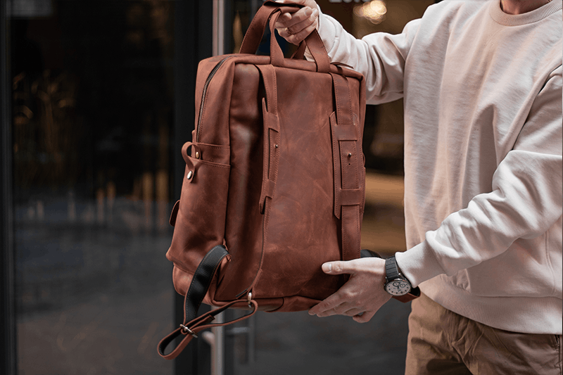 Handmade Backpack genuine vintage leather CrazyHorse Size ONE SIZE - 6 Thumbnail