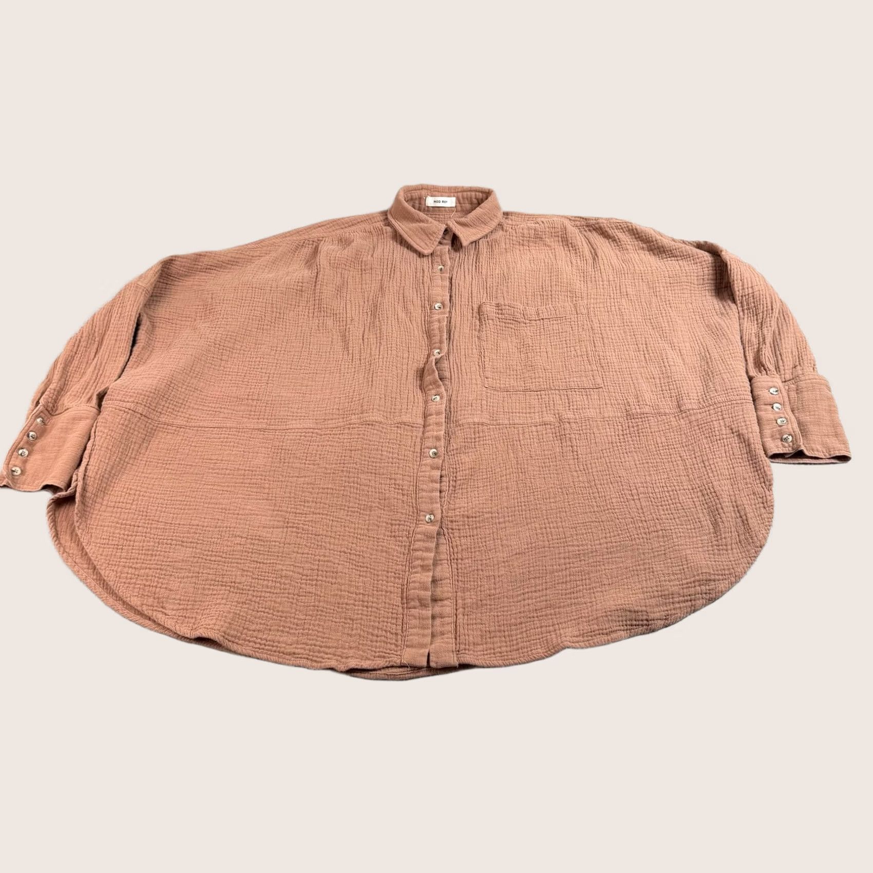 Vintage MOD REF Shirt Womens XL Brown Gauze Button Coastal Cottage Boho Side Slit Boxy Size XL / US 12-14 / IT 48-50 - 1 Thumbnail