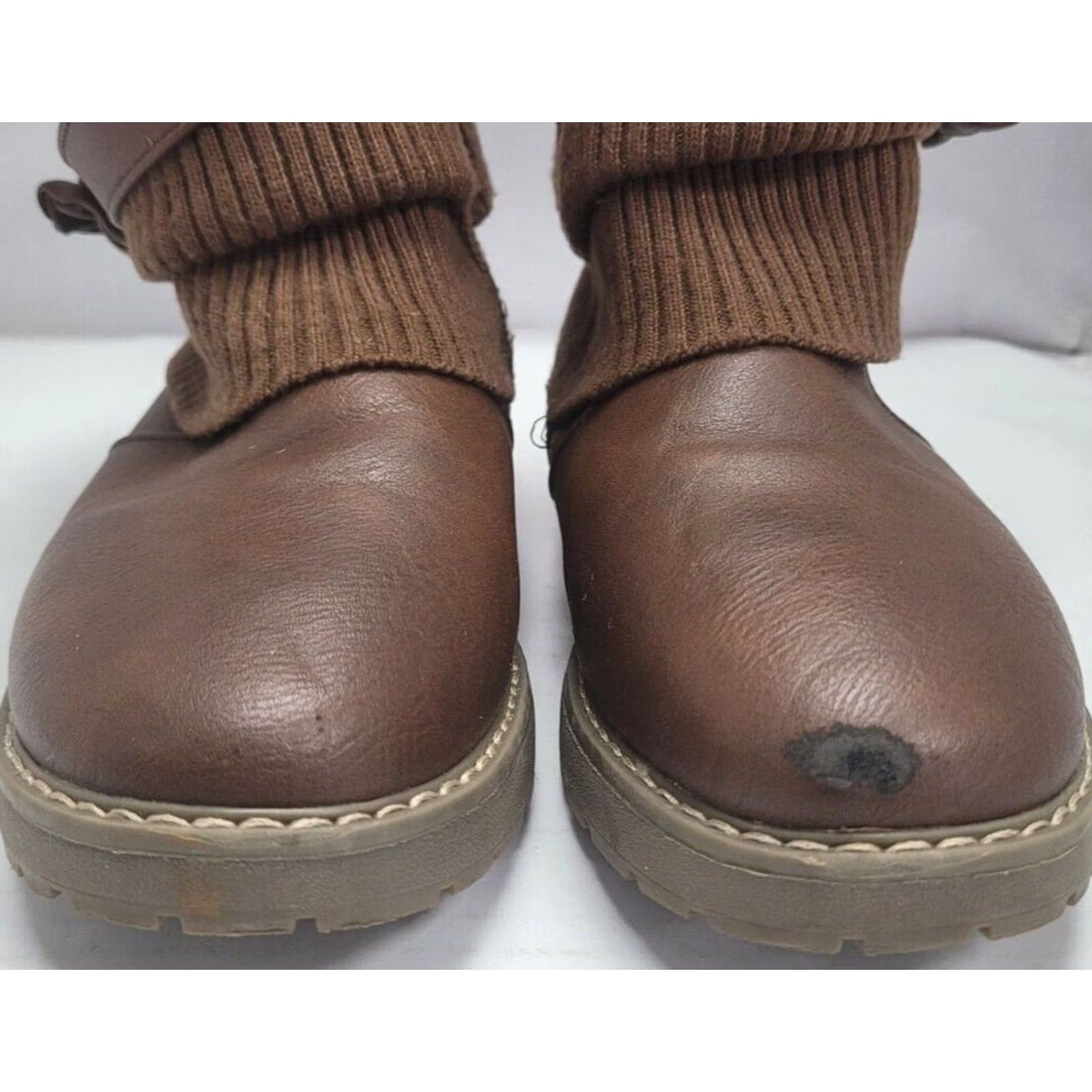 Vintage Dream Pairs Women's 4 Brown Slouch Boots Faux Fur Lined Side Zipper Buckles Size US 4 / IT 34 - 7 Thumbnail