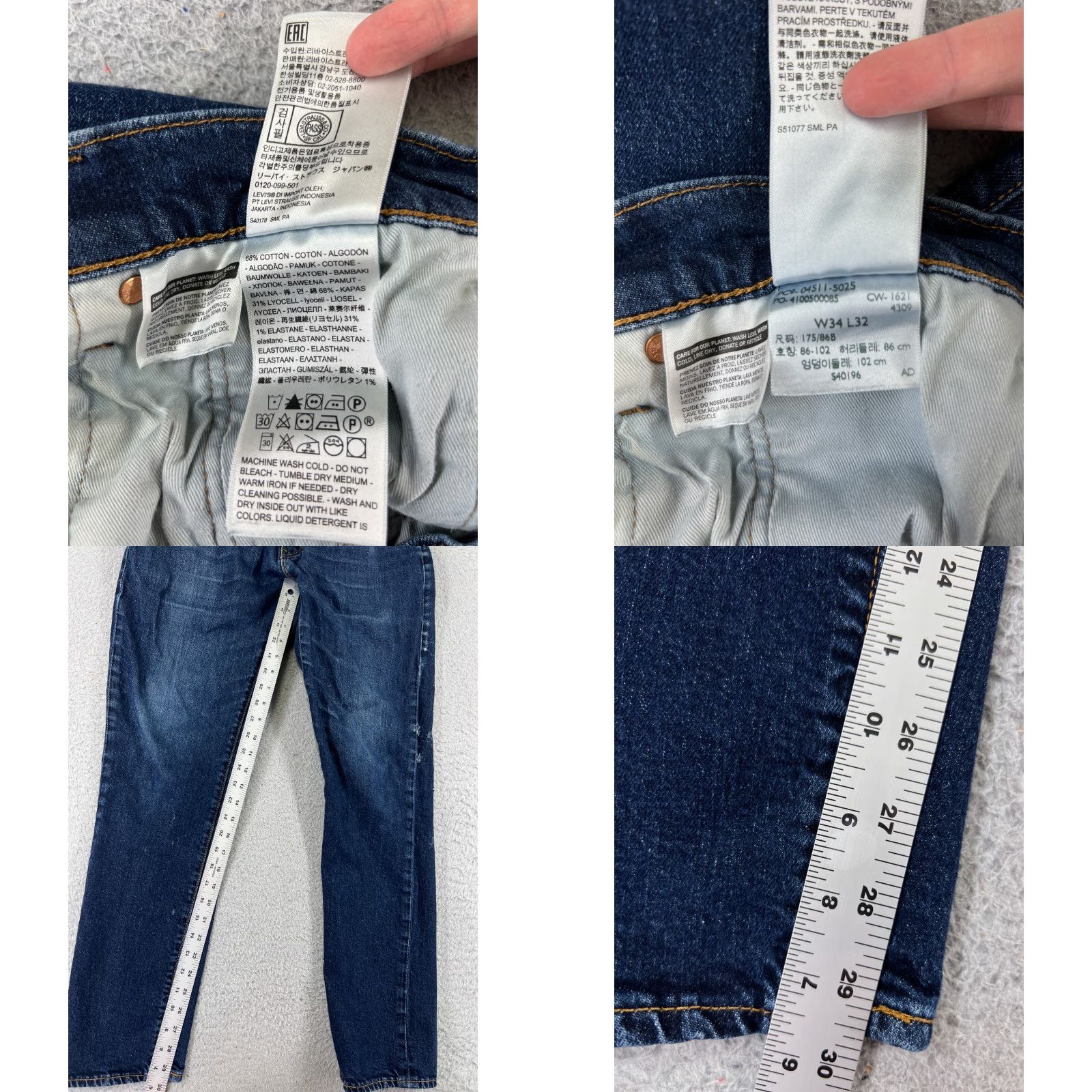 Levi's Levi's 511 Jeans Denim Blue 34 Regular Slim Straight 5-Pocket Cotton Blend Dark Vintage No Size US 34 / EU 50 - 8 Thumbnail
