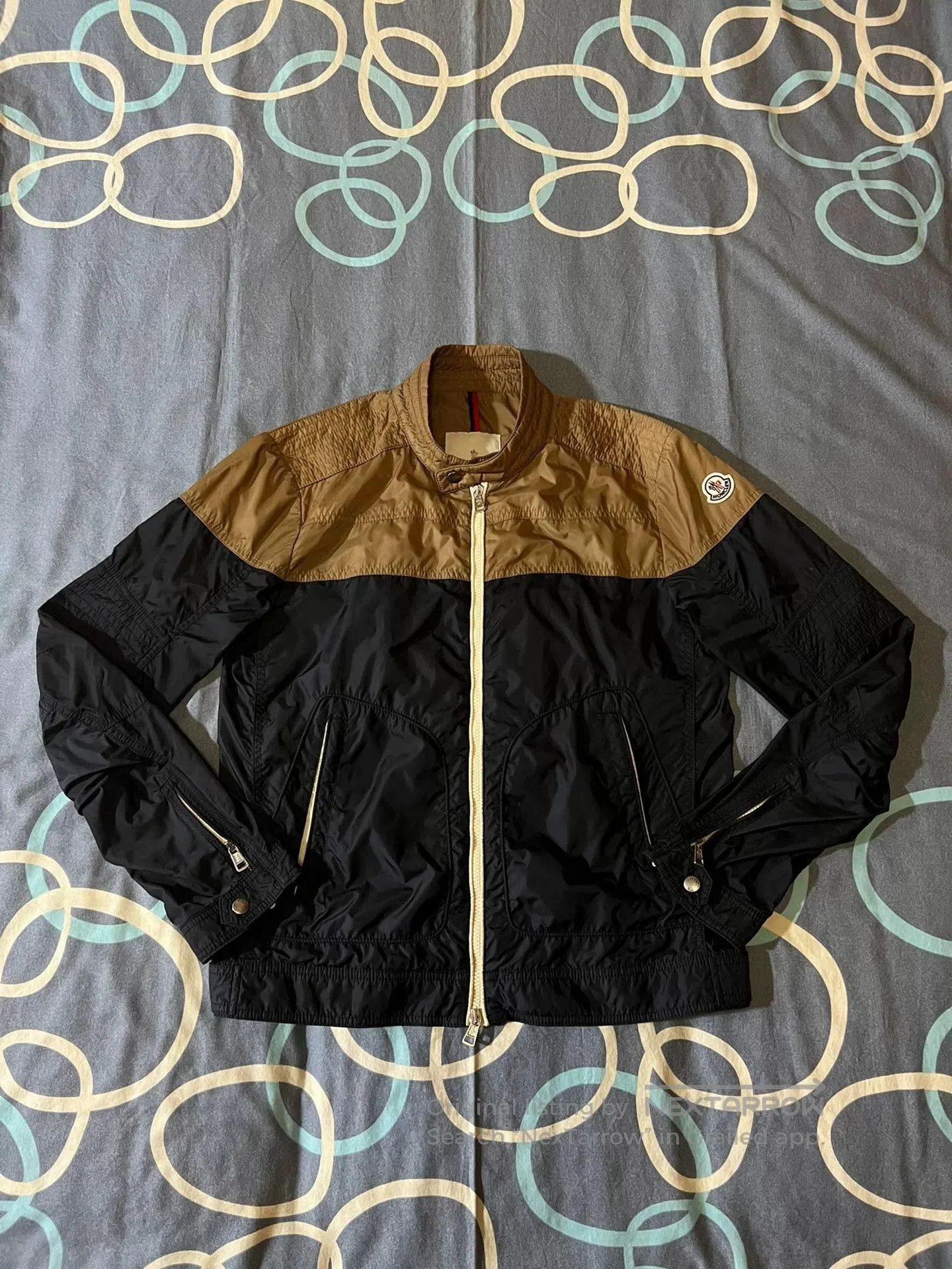 moncler color-blocked motorcycle zip jacket.