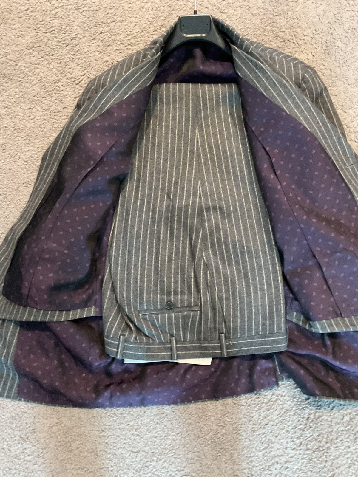 Samuelsohn SAMUELSOHN Super 100’s Gable Wool 3 Pc Gray Pinstripe Suit Size 46L - 6 Thumbnail