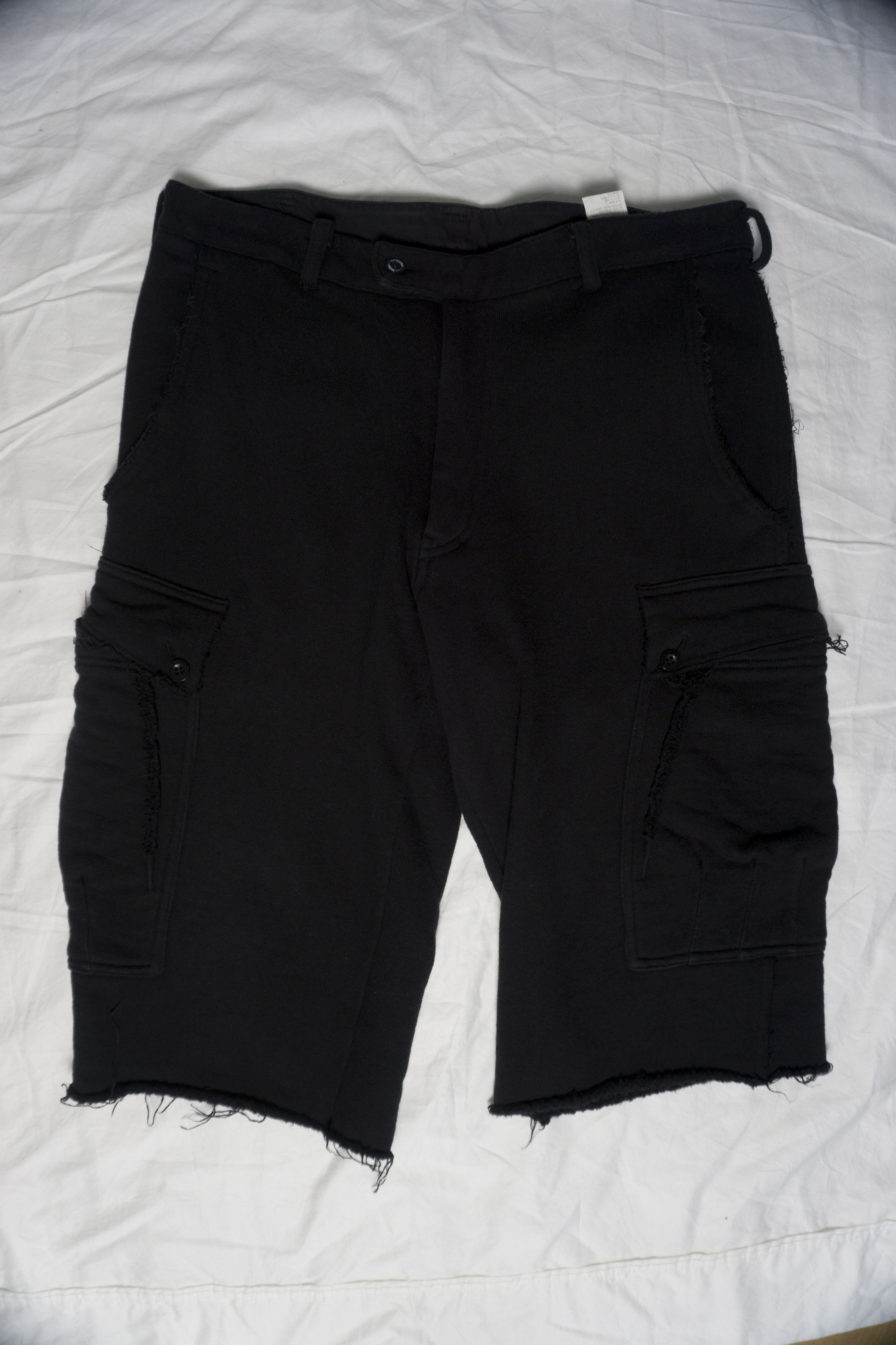 image of Yohji Yamamoto Distressed Cargo Shorts in Black, Men's (Size 32)