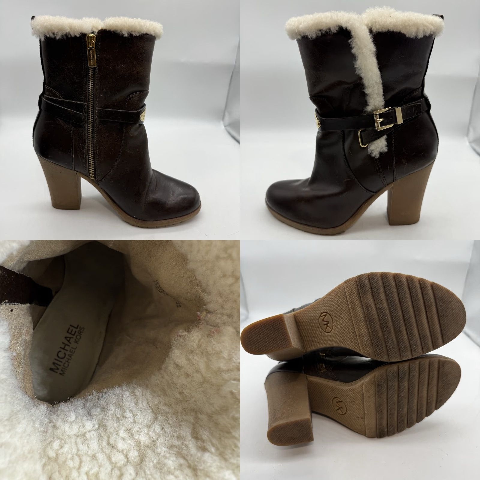 Michael Kors Michael Kors Leather High Heel Women 8.5 M Brown Booties Buckle Sherpa Zip Side Boots Womens 8.5 Brown Leather Heels Size US 9 / IT 39 - 9 Thumbnail
