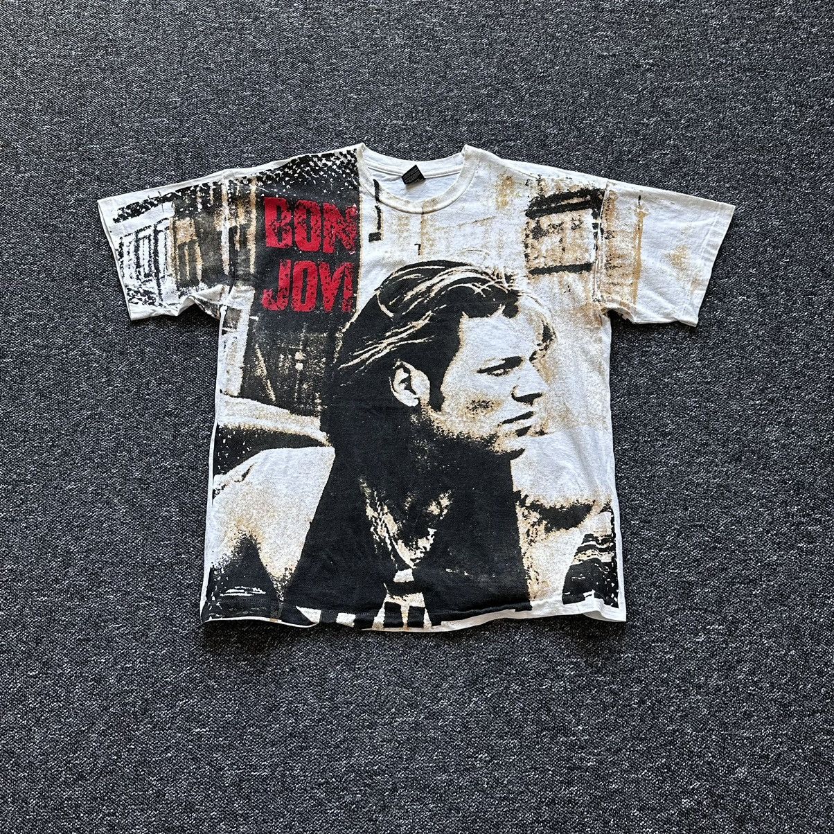 image of Band Tees x Bon Jovi Vintage Bon Jovi Overprint Single Stitch in White, Men's (Size XL)