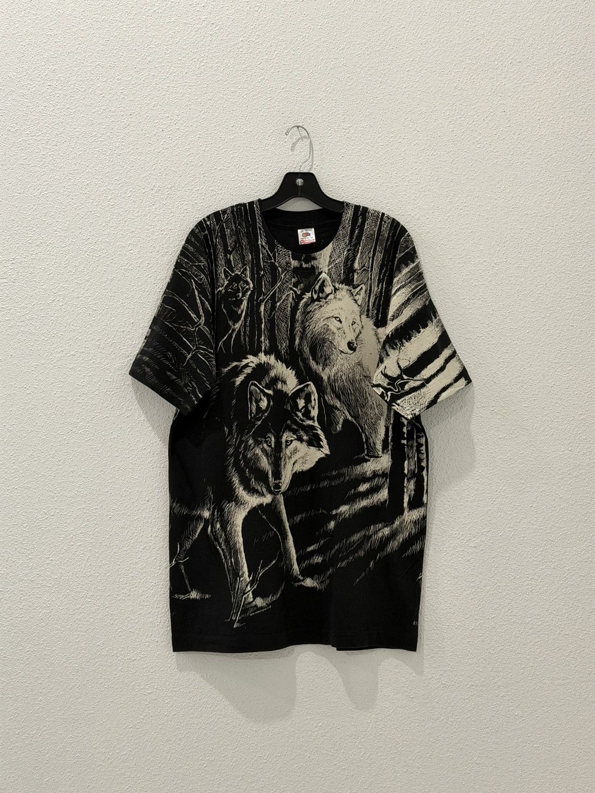 Fruit Of The Loom Vintage 90s Wolves AOP Wolf Pack 1992 Harlequin Lrg USA FOTL Size US L / EU 52-54 / 3 - 1 Thumbnail
