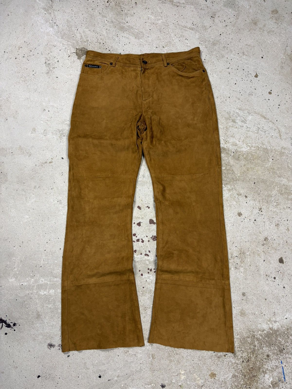 Dolce & Gabbana 2000s Dolce & Gabbana Camel Suede Leather Bootcut Pants Flar Size US 31 - 1 Thumbnail