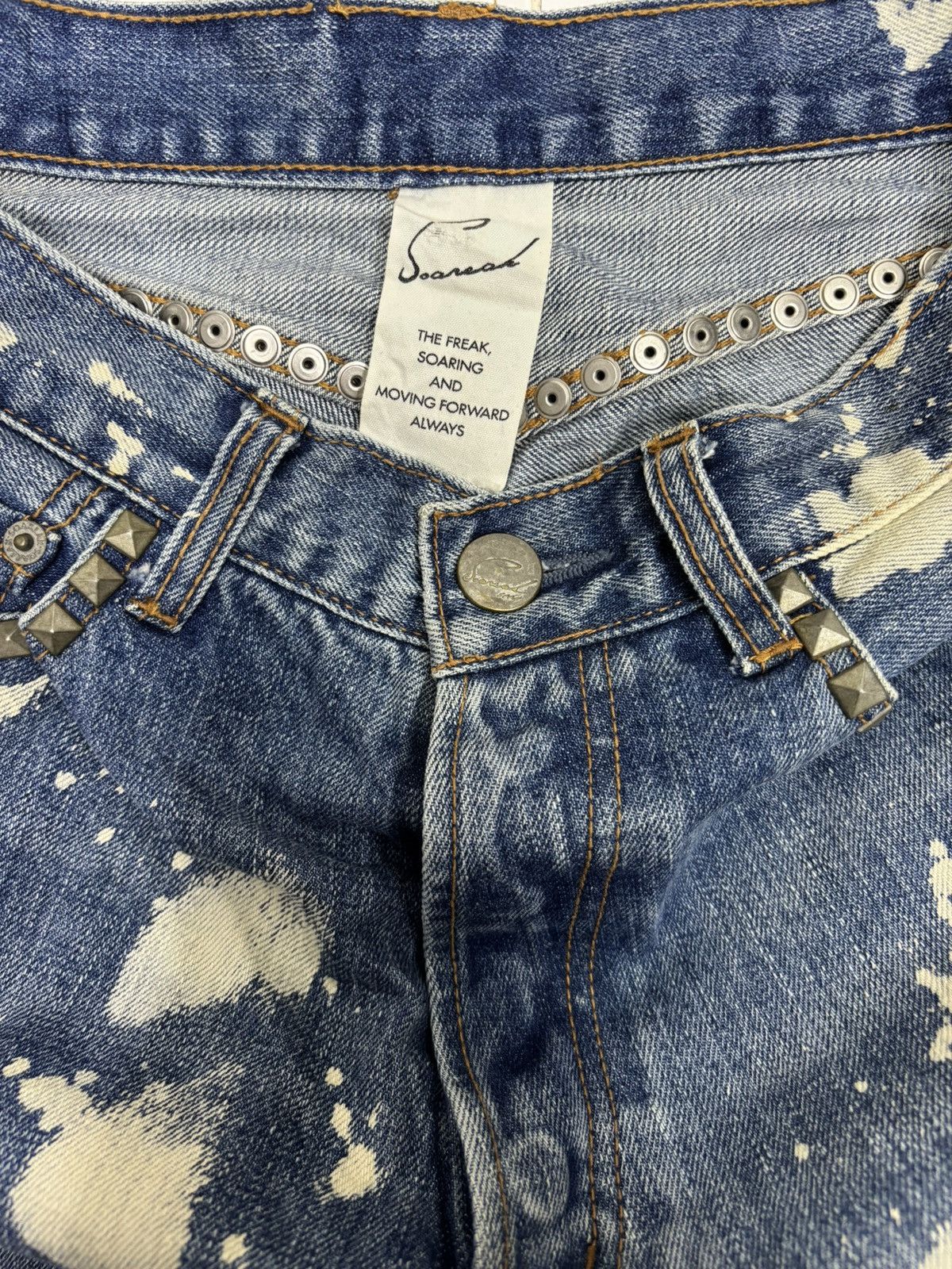 If Six Was Nine × Isamu Katayama Backlash × Yasuyuki Ishii RARE! Metal Studded Bleach Jeans Soareak Straight Jeans Size US 29 - 9 Thumbnail