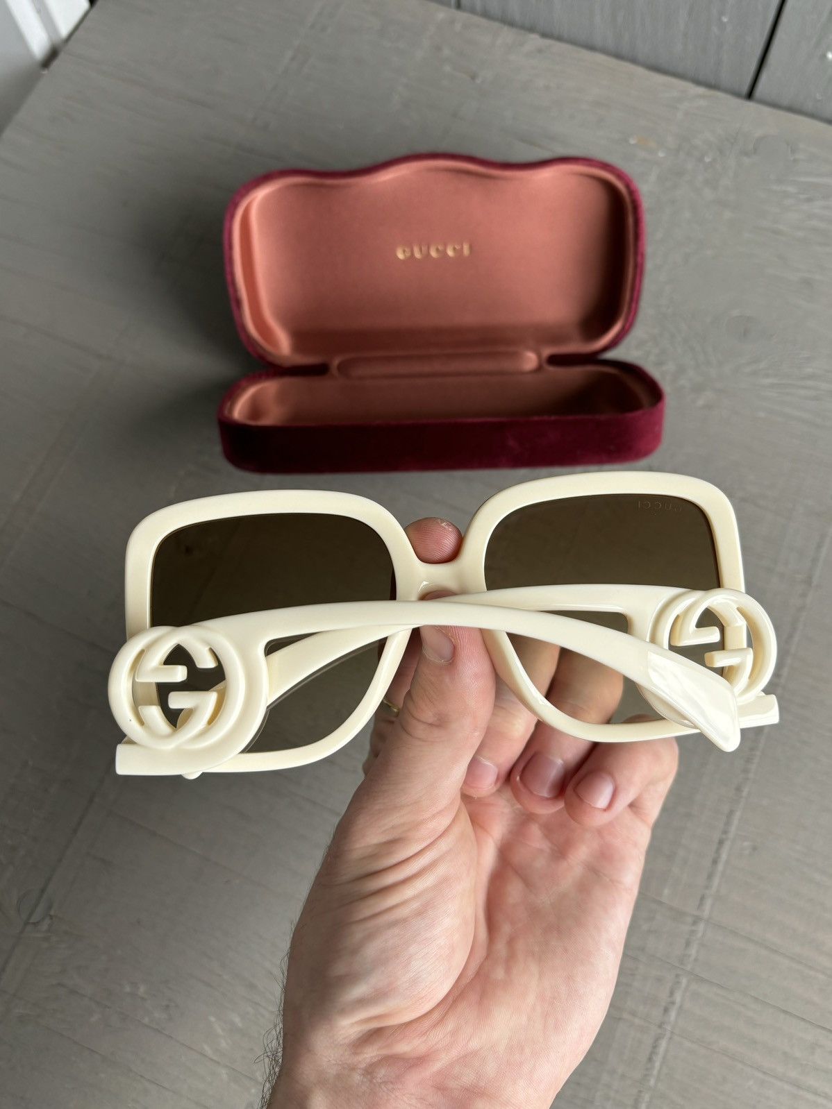 Designer × Gucci Gucci Sunglasses Oversized Offwhite GG1326S Huge Case Y2K Size ONE SIZE - 16 Thumbnail