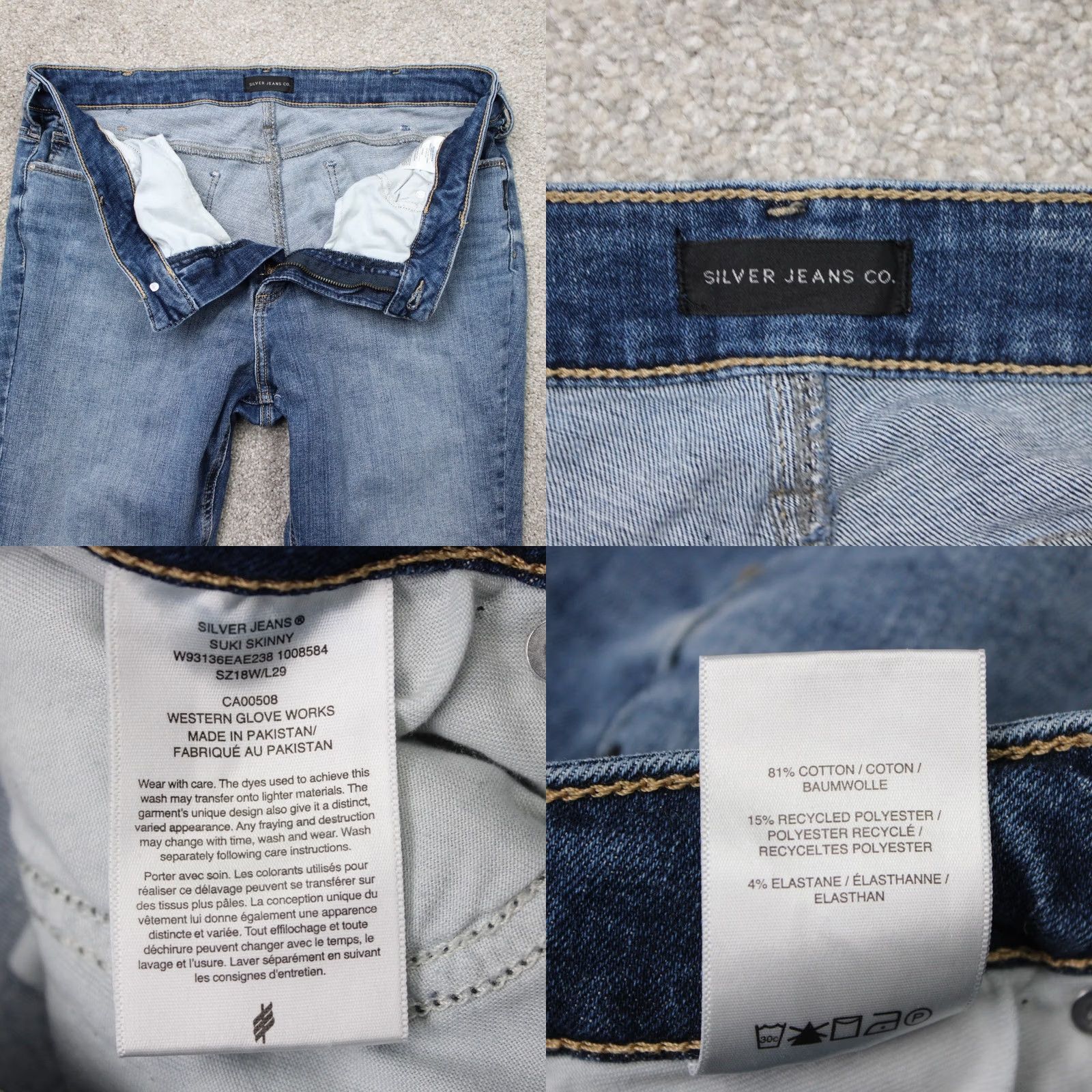 Silver Jeans Co. Silver Jeans Suki Womens 18W x 29" Blue Skinny 5-Pocket Denim Jeans Mid Rise Stretch Size 40" / US 18 - 8 Thumbnail