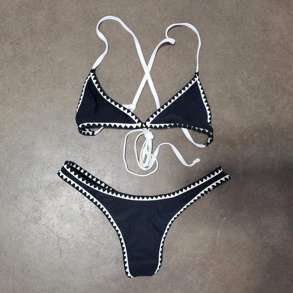 Designer Black White Detailed Zaful Bikini Set Size ONE SIZE - 1 Thumbnail