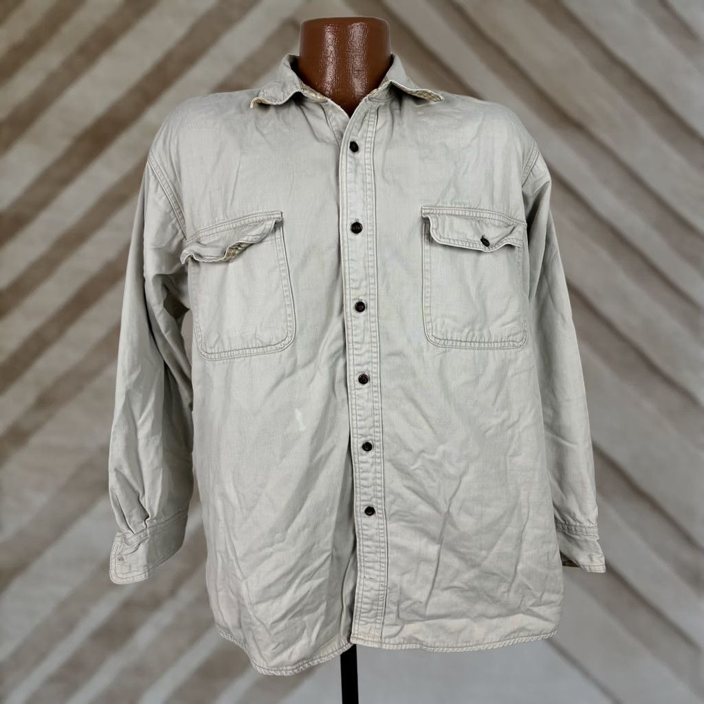 Vintage VINTAGE Trail's End Flannel-Lined Shirt Jacket Mens Large Ivory Cotton Twill 90s Grunge Casual Shirt Jacket Men Large Ivory Accessories: Pockets Size US L / EU 52-54 / 3 - 1 Thumbnail