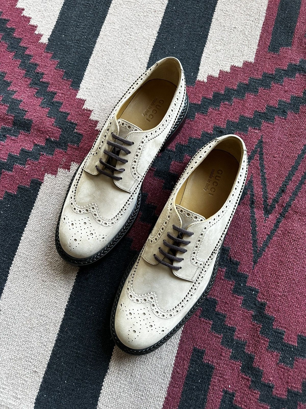 Gucci Gucci Suede Lasercut Accents Brogues Neutrals Oxfords Shoes Size US 10.5 / EU 43-44 - 2 Thumbnail
