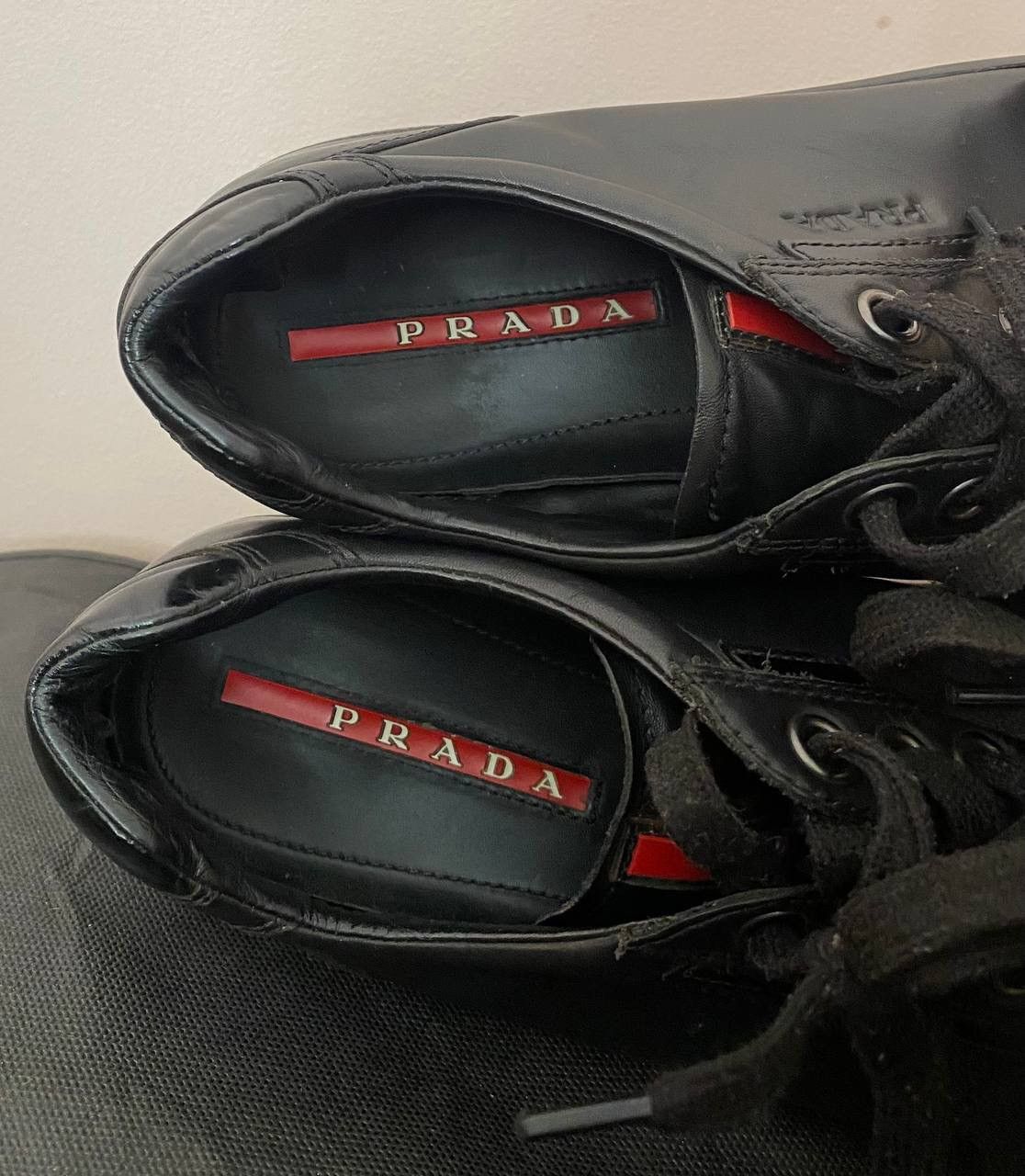 Prada 🔥 PRADA Mens Black Leather Low Top Sneakers Trainers Shoes Size US 8 / EU 41 - 9 Thumbnail