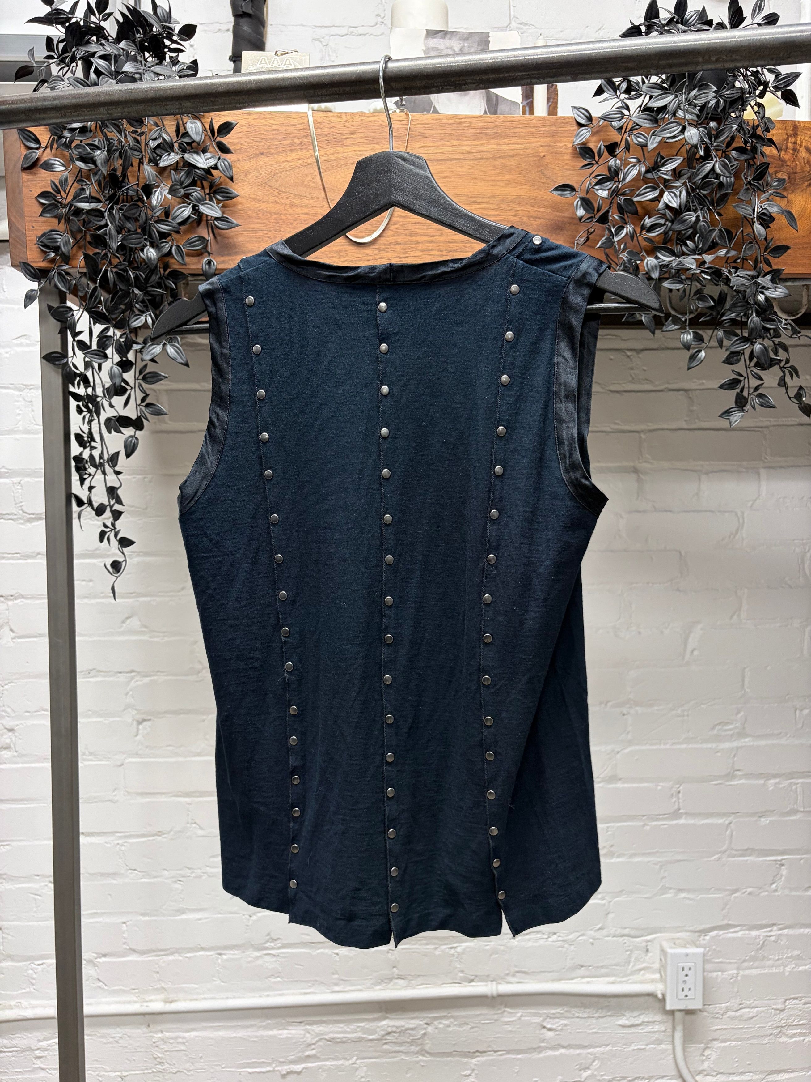 Saint Laurent Paris Vintage Yves Saint Laurent ‘Rive Gauche’ Studded Black Sleeveless Top Size S / US 4 / IT 40 - 4 Thumbnail