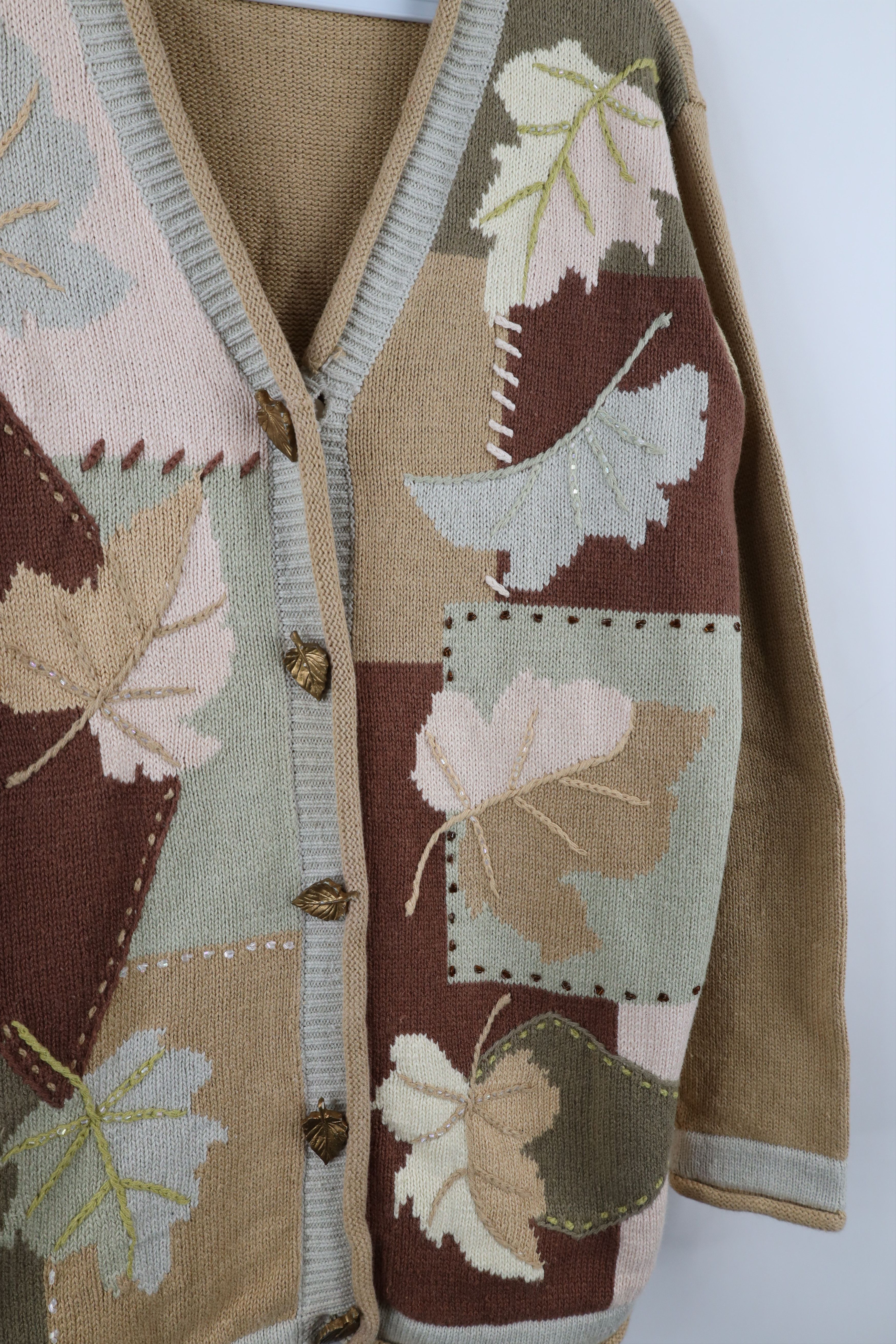 Vintage Vintage 90s Streetwear Autumn Leaf Knit Cardigan Sweater Size S / US 4 / IT 40 - 5 Thumbnail