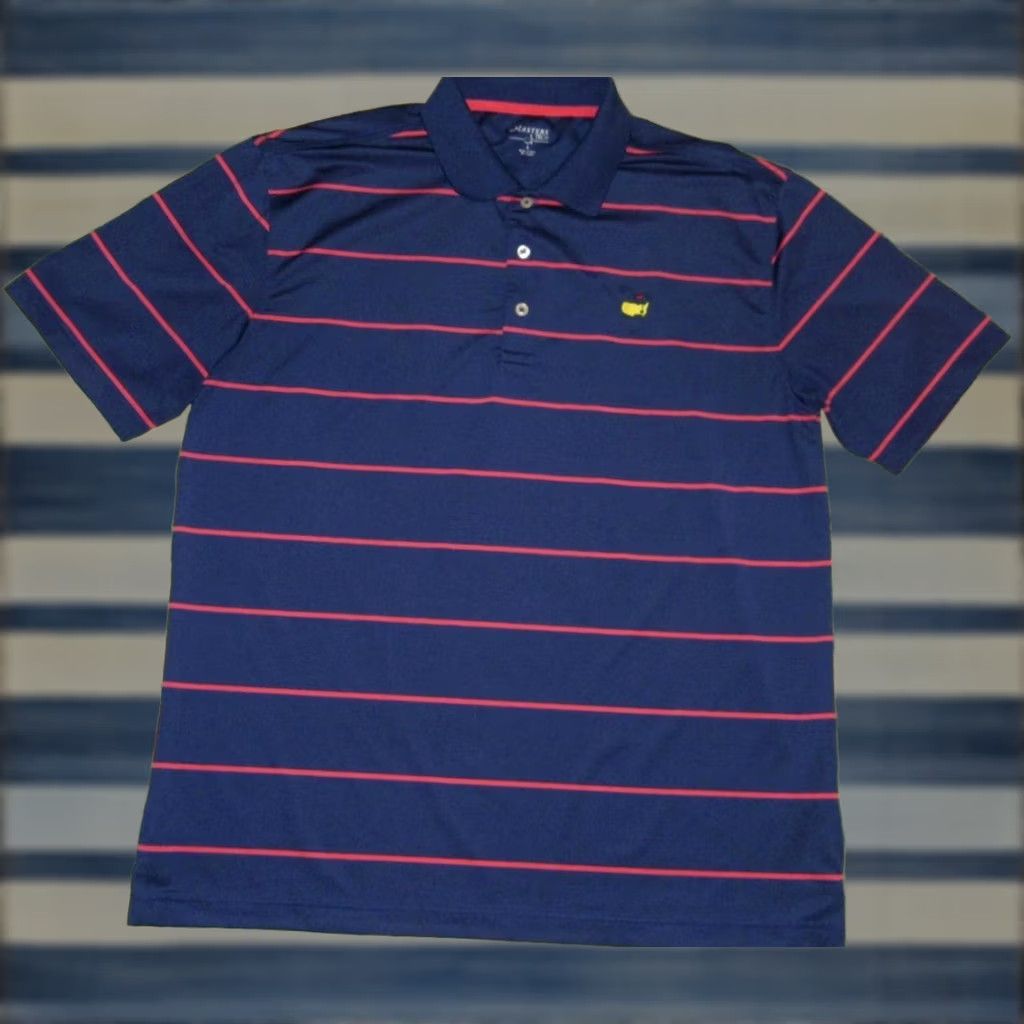 Vintage MASTERS TECH Navy Blue Pink Striped Short Sleeve Polo Shirt Large Mens Size US L / EU 52-54 / 3 - 1 Thumbnail