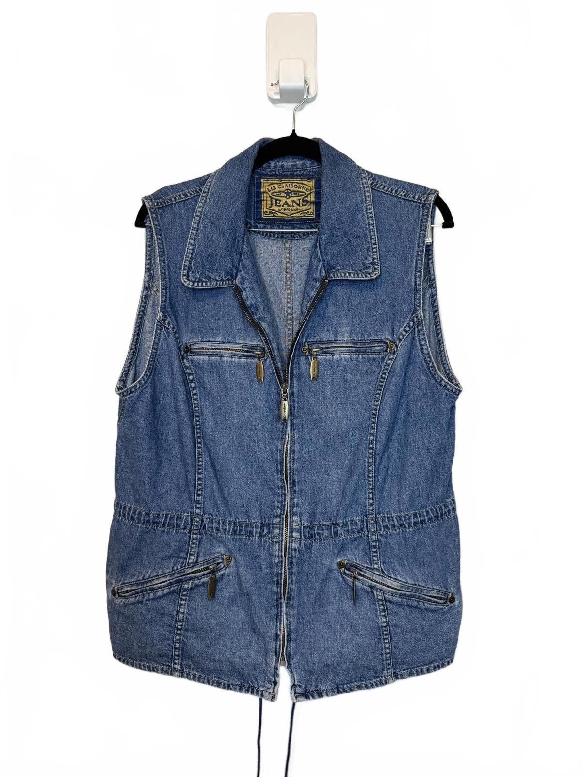Designer Vintage Denim Jean Liz Claiborne Utility Vest Size L / US 10 / IT 46 - 2 Thumbnail