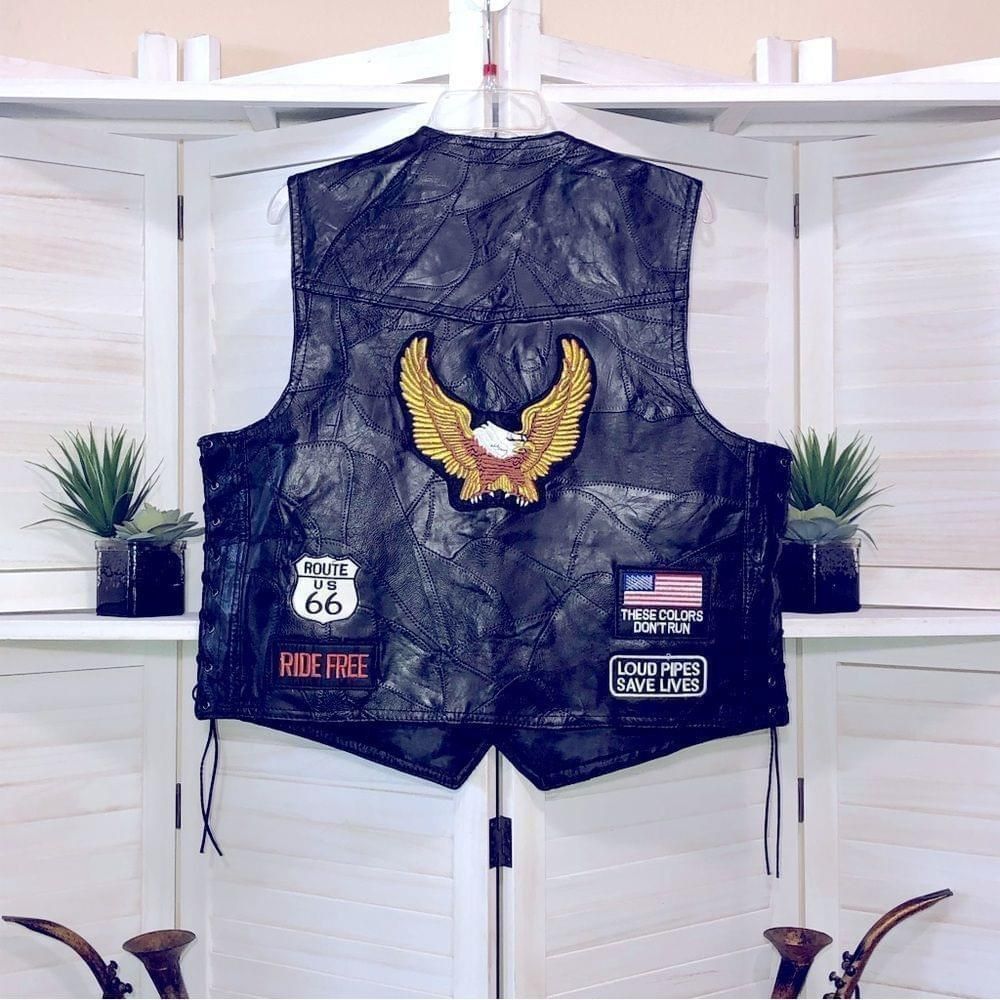 Other NWOT genuine Buffalo leather eagle patch biker black vest L Size US L / EU 52-54 / 3 - 1 Thumbnail