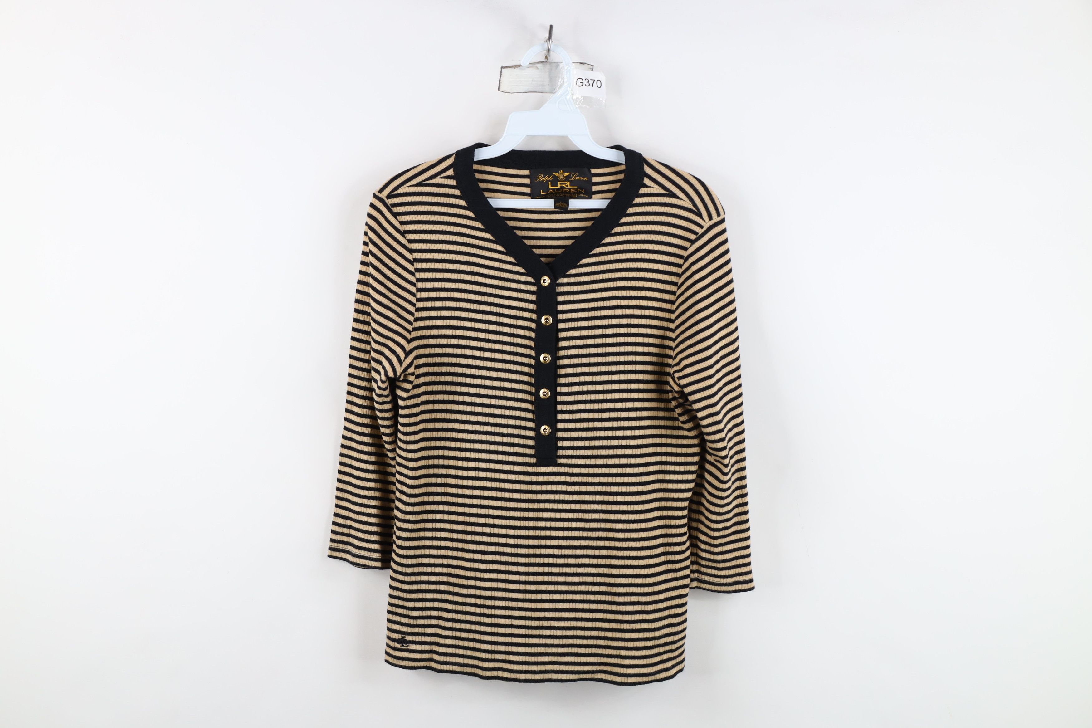 Ralph Lauren Vintage 90s Ralph Lauren Thermal Ribbed Knit Henley T-Shirt Size L / US 10 / IT 46 - 1 Thumbnail