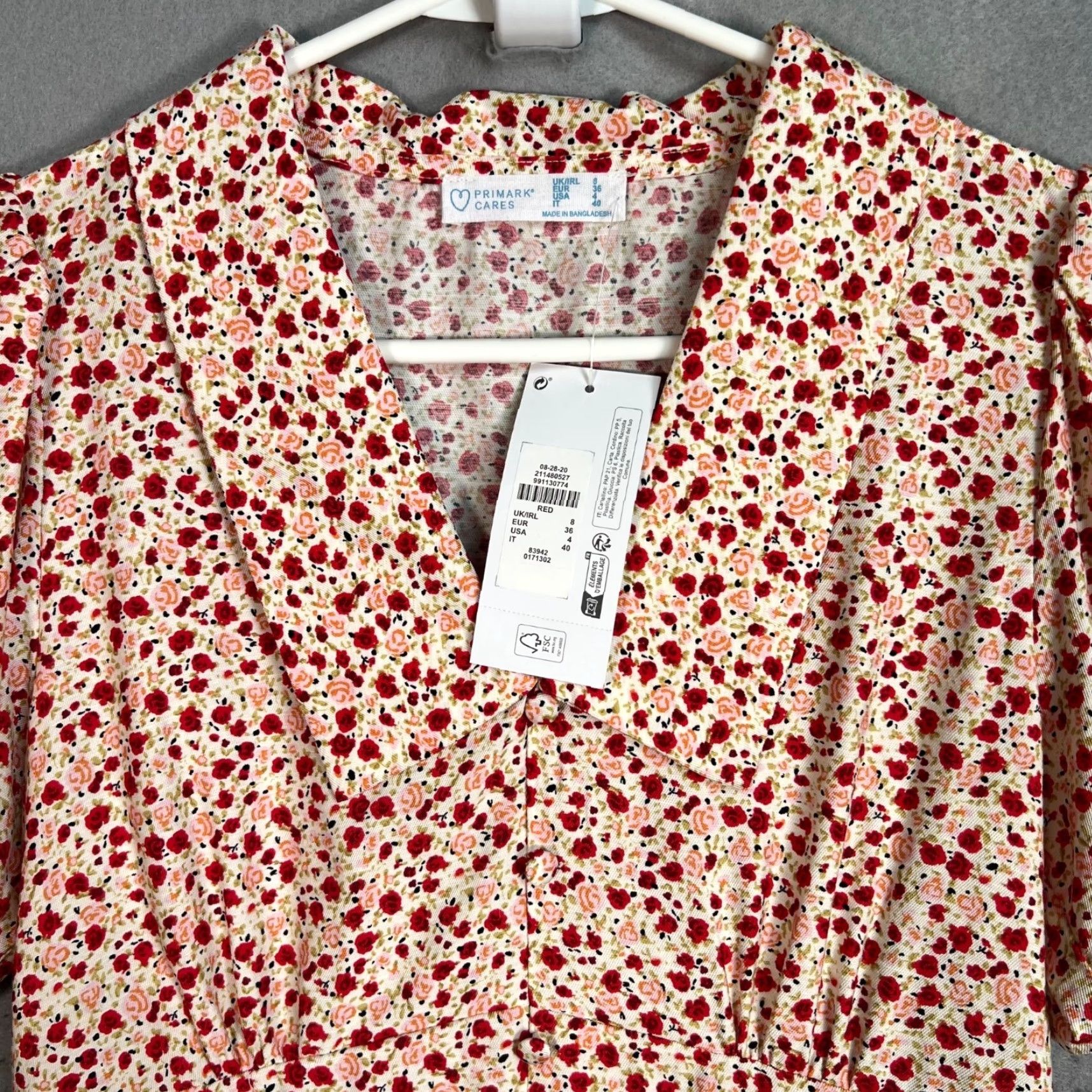 Primark Primark Womens Dress Red Floral V-Neck Short Sleeve A-Line Casual Summer 4 Adult Womens Size 27" / US 4 / IT 40 - 5 Thumbnail