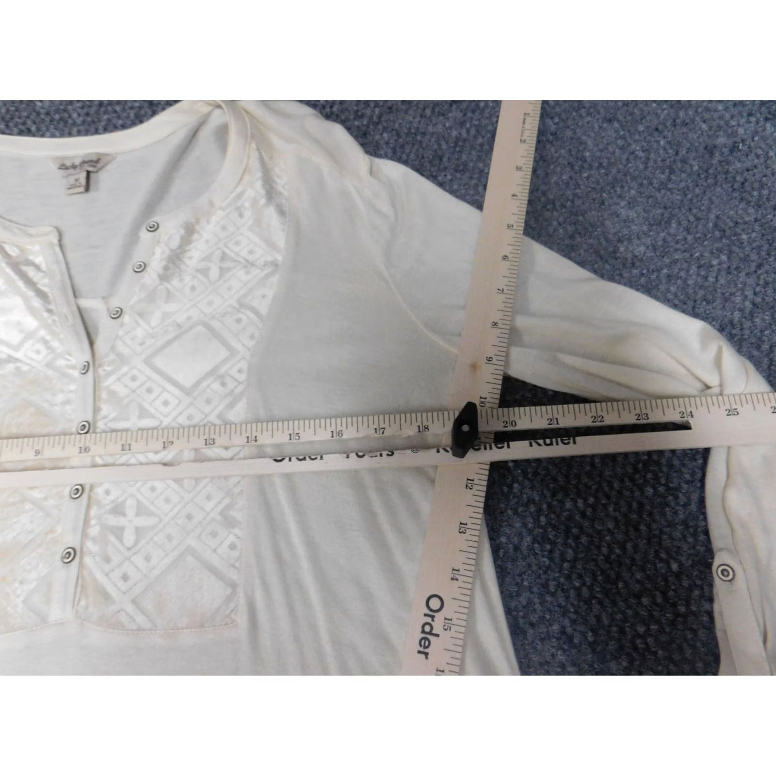 Lucky Brand Lucky Brand Blouse Womens M Beige Pullover Crew Neck Button Stretch Regular Classic Shirt UBan vintage: No Size M / US 6-8 / IT 42-44 - 4 Thumbnail