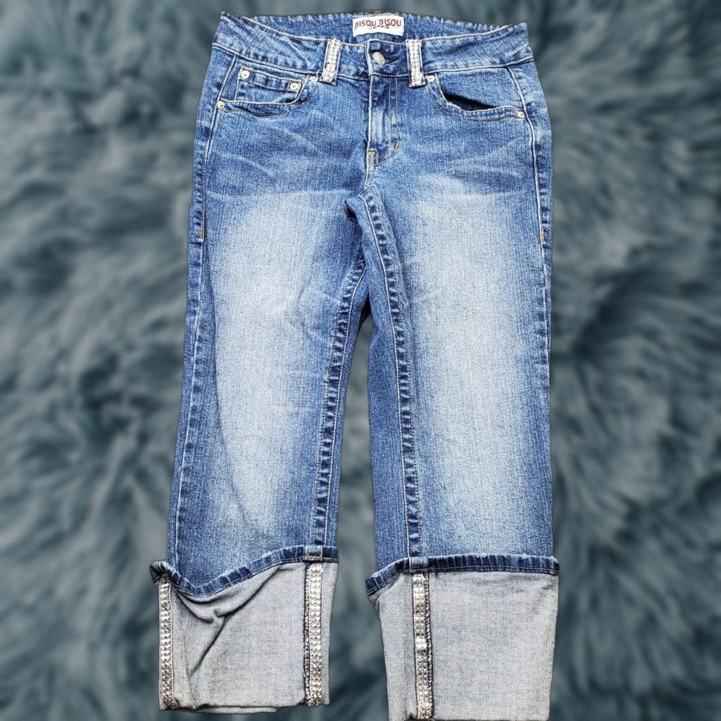 Vintage Bisou Bisou Jeans Women 8 Blue Denim Stretch Medium Wash Ankle Cuff Straight Leg, Womens Size 8, 5-Pocket, Regular Fit, Blue, Denim Jeans Size 30" / US 8 / IT 44 - 1 Thumbnail