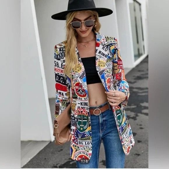 Other Retro Graphic Print Blazer Jacket Size M Multicolor Pop Art Size M / US 6-8 / IT 42-44 - 12 Thumbnail