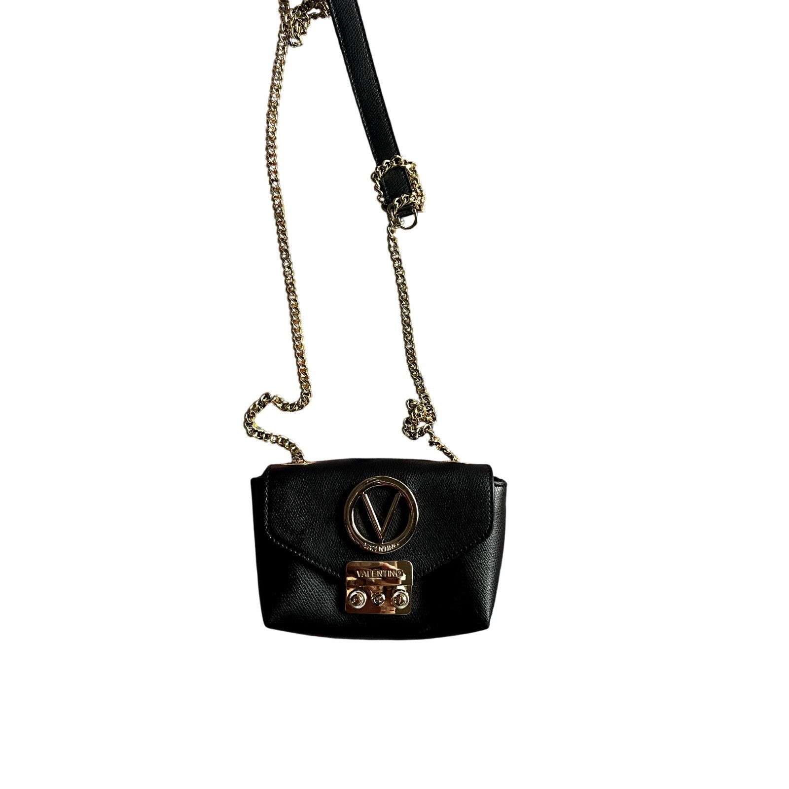 Mario Valentino Mario Valentino Mini Black Leather Pull Gold Chain Crossbody Size ONE SIZE - 1 Thumbnail