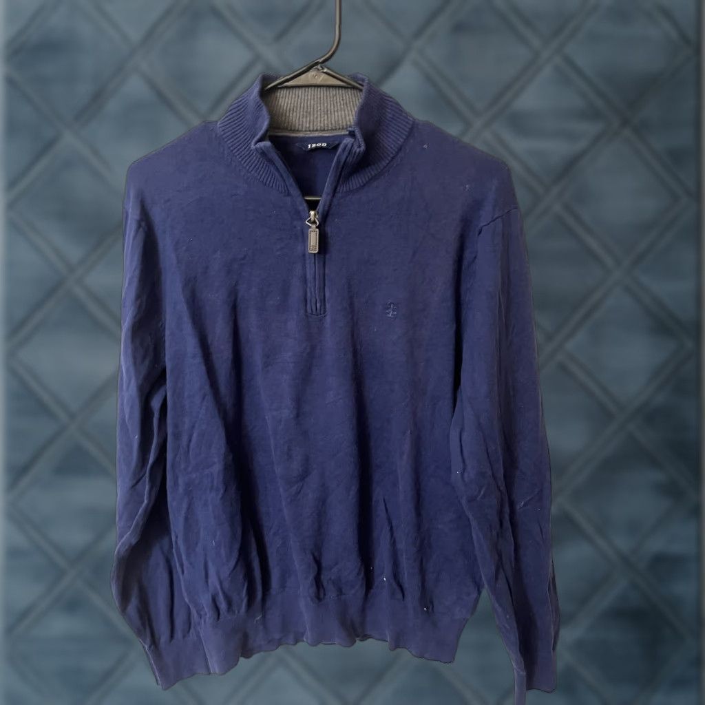 Izod Izod Solid Long Sleeve Pullover 1/4 Zip Blue M Men Size US M / EU 48-50 / 2 - 1 Thumbnail