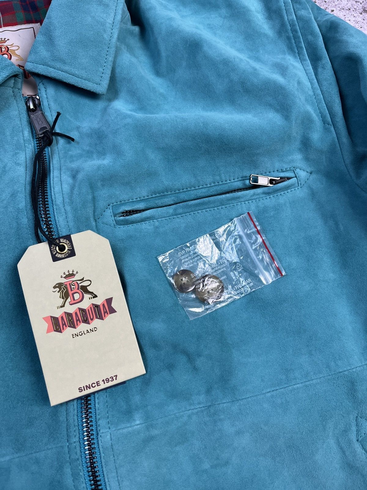 Baracuta Suede Racer Jacket Teal Size US L / EU 52-54 / 3 - 7 Thumbnail