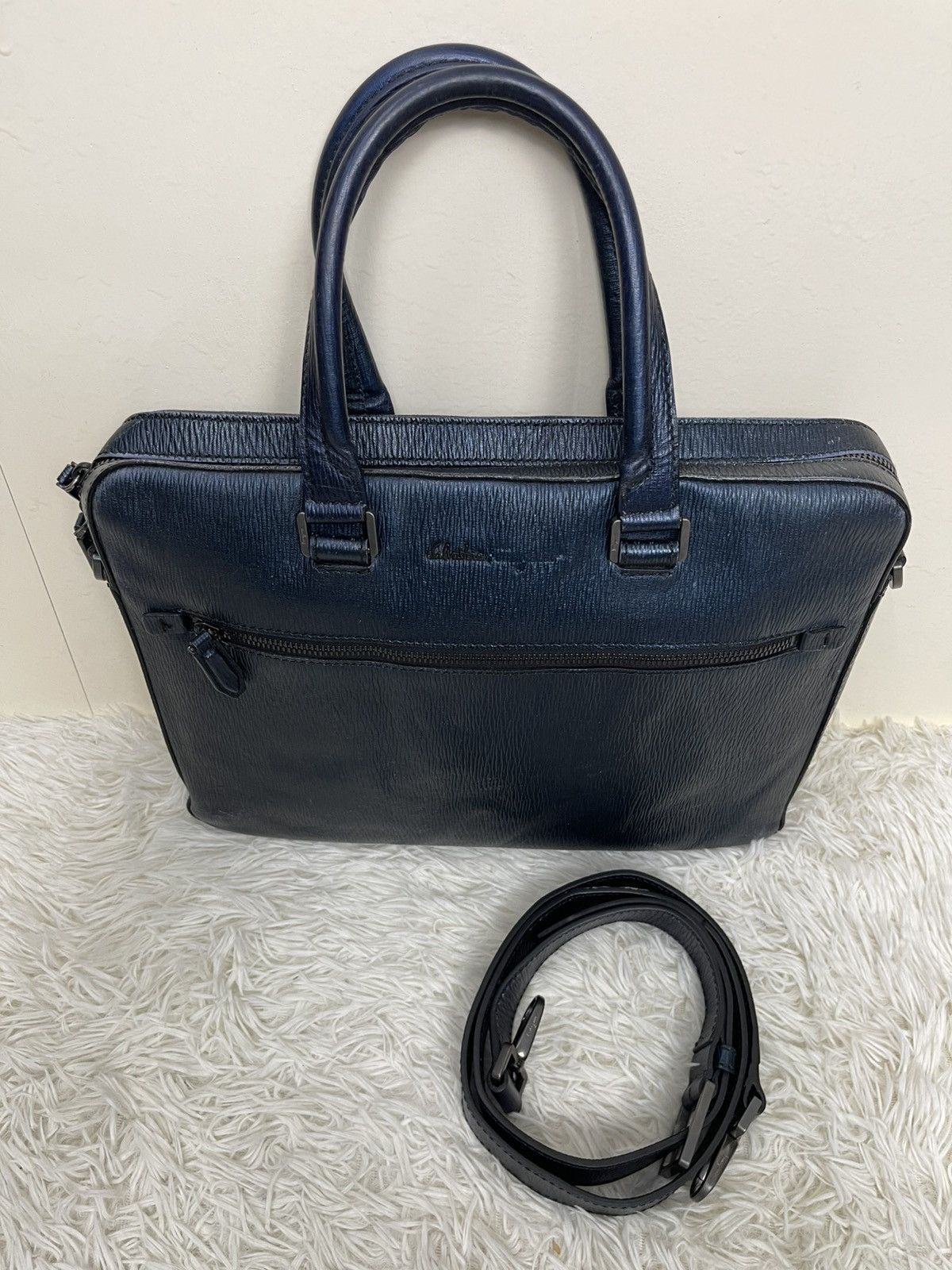 Salvatore Ferragamo Salvatore Ferragamo Blue Leather Briefcase Size ONE SIZE - 3 Thumbnail
