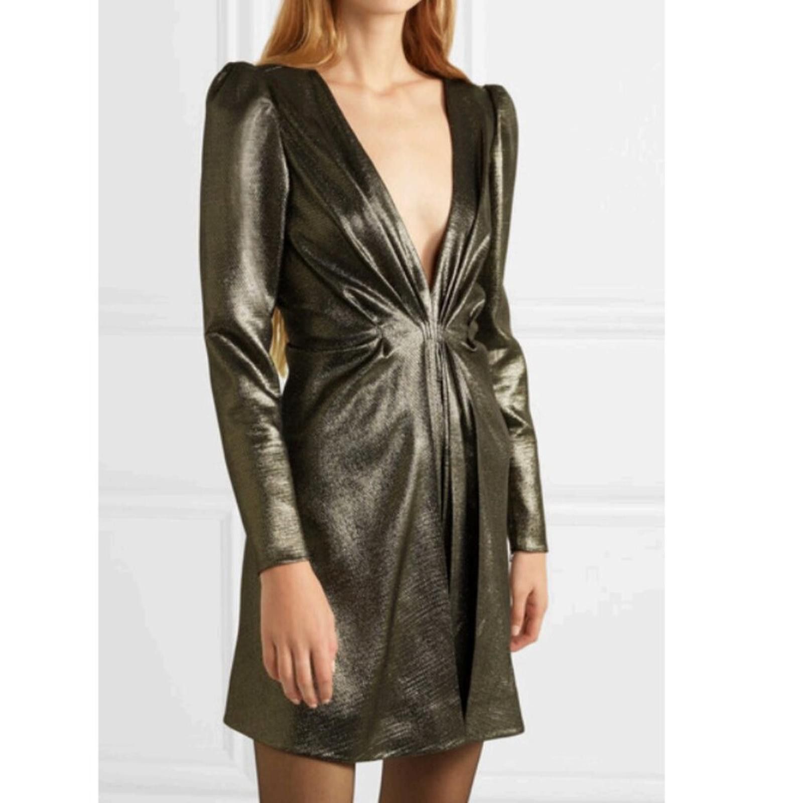 Saint Laurent Paris Saint Laurent Made in France Deep-V Silk Dress Size L / US 10 / IT 46 - 1 Thumbnail