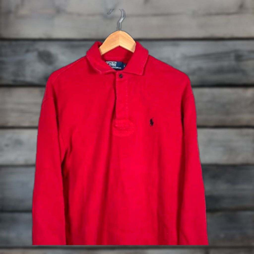 Polo Ralph Lauren VINTAGE Polo Ralph Lauren Cotton Sweater Shirt Adult Large Red Button Neckline Size US L / EU 52-54 / 3 - 1 Thumbnail