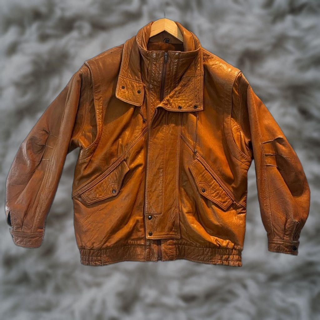 Vintage VINTAGE Club Bonjour Leather Bomber Jacket XL Unisex Adults Brown Raglan 1970s-80s Size US XL / EU 56 / 4 - 1 Thumbnail