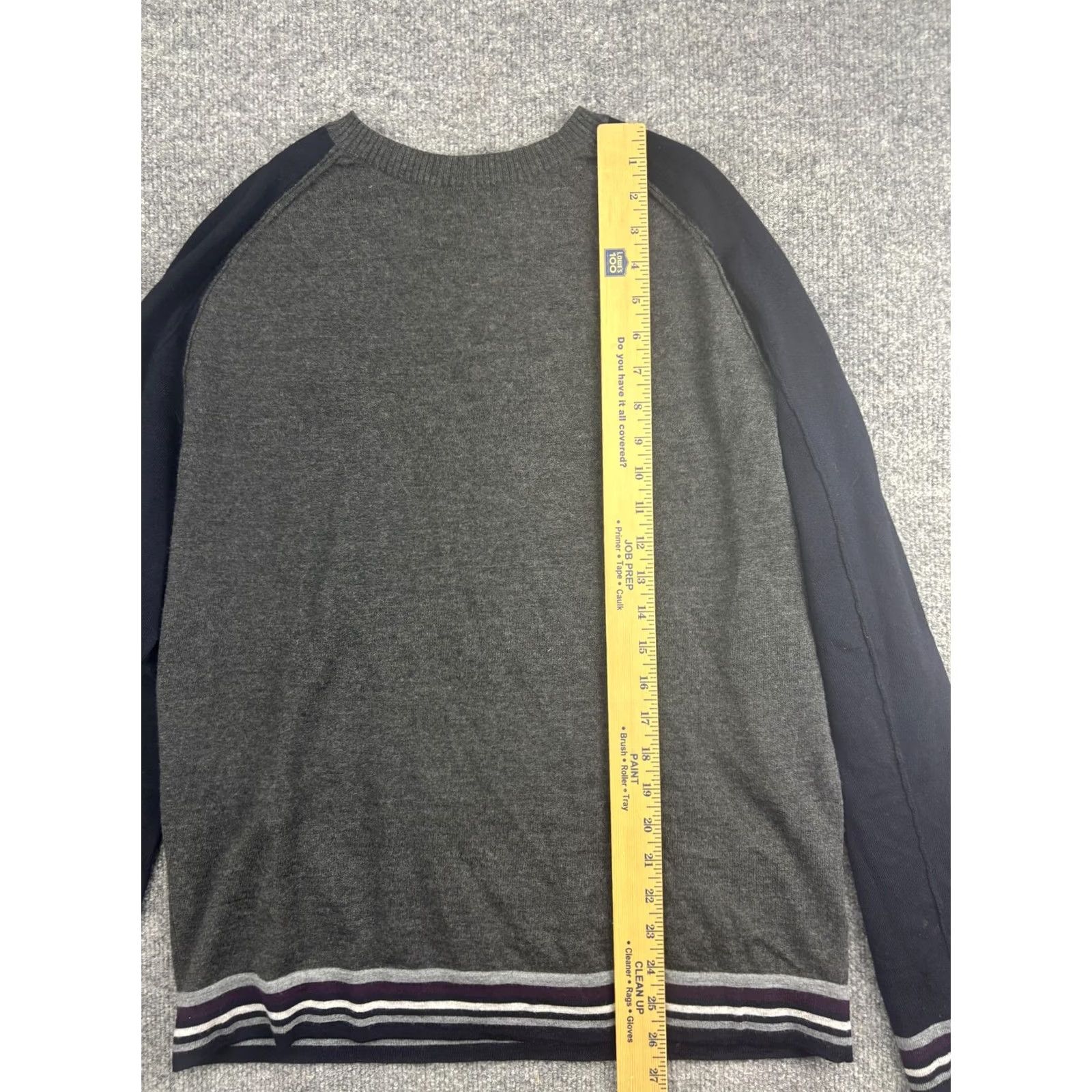 J Brand Good Man Brand Sweater Mens Large Gray Navy Merino Wool Pullover Crewneck Stripe Size US L / EU 52-54 / 3 - 3 Thumbnail