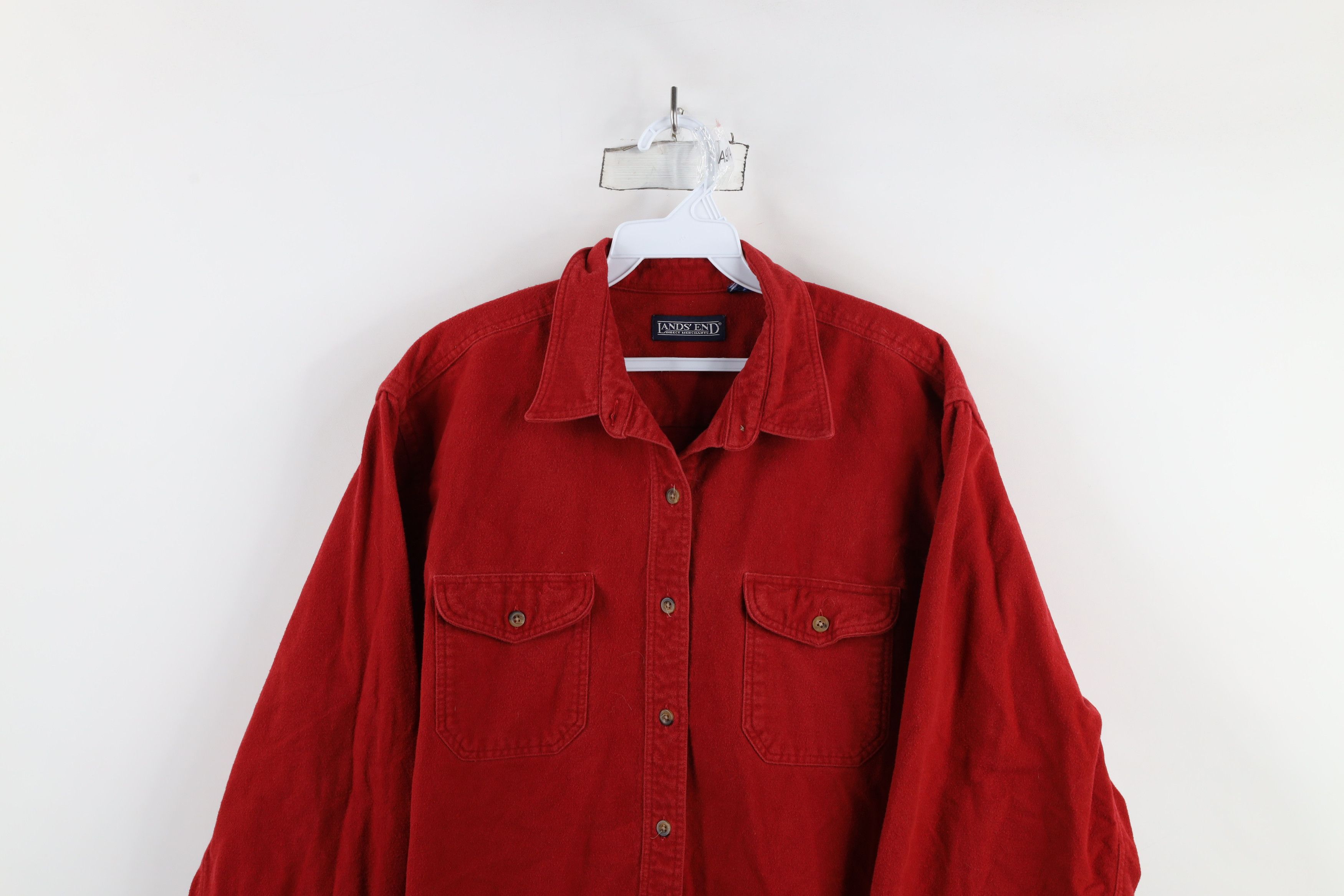 Lands' End × Vintage Vintage 90s Lands End Chamois Cloth Button Shirt Red USA Size XXL / US 16-18 / IT 52-54 - 2 Thumbnail