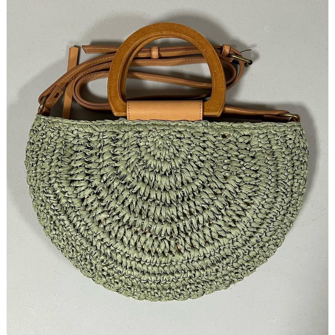 Olive Straw Half-Moon Handbag Purse Pocketbook Crossbody Bag