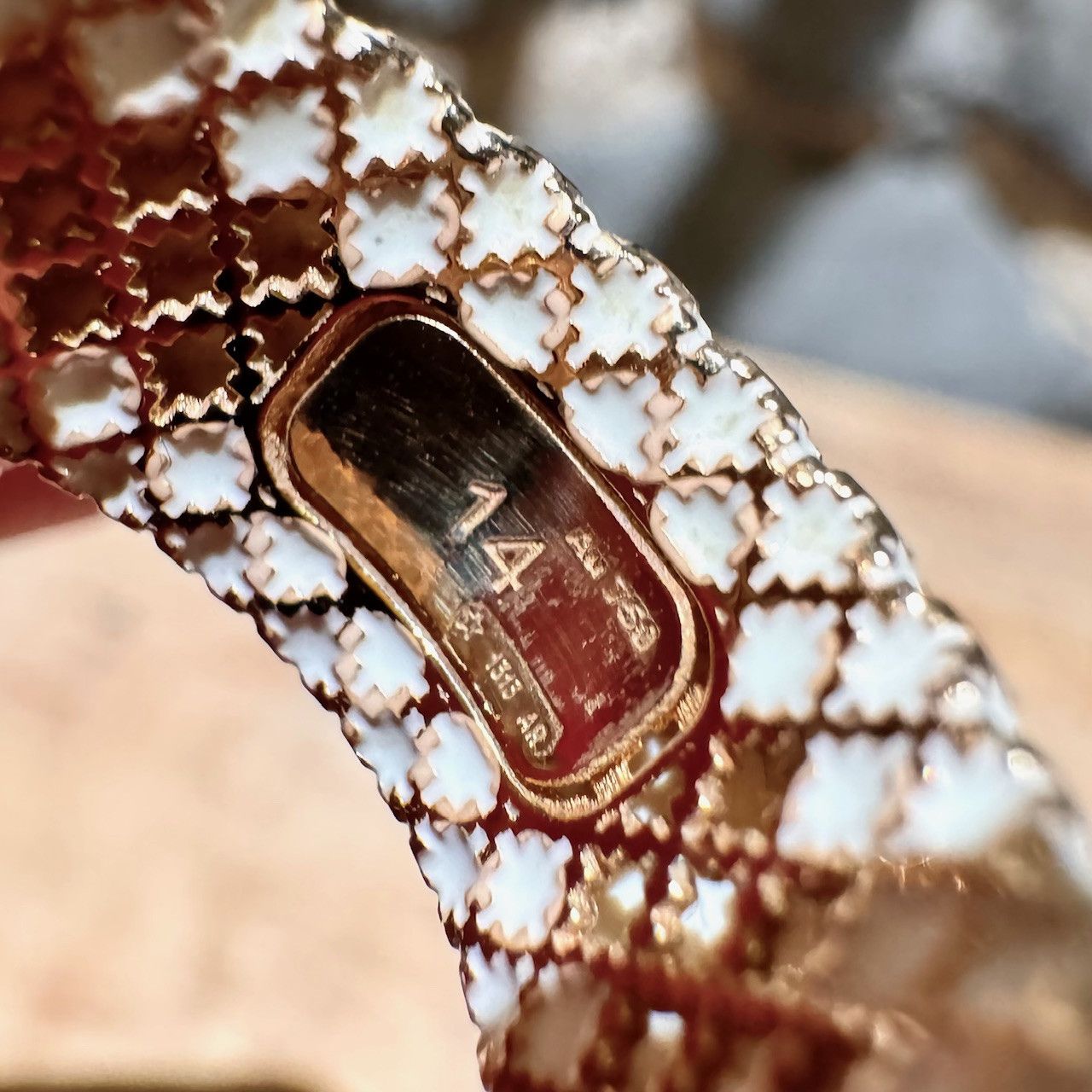 Gucci Gucci 18k Gold White Enamel Diamantissima Ring Size ONE SIZE - 7 Thumbnail