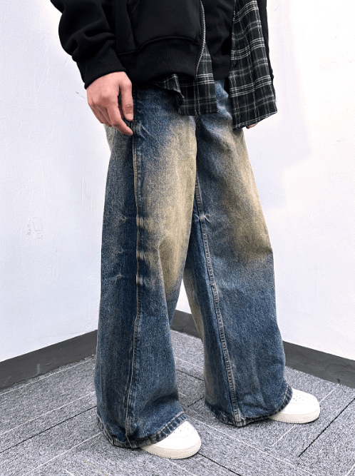 Japanese Brand Distressed washed loose wide-leg scimitar jeans Size US 32 / EU 48 - 3 Thumbnail