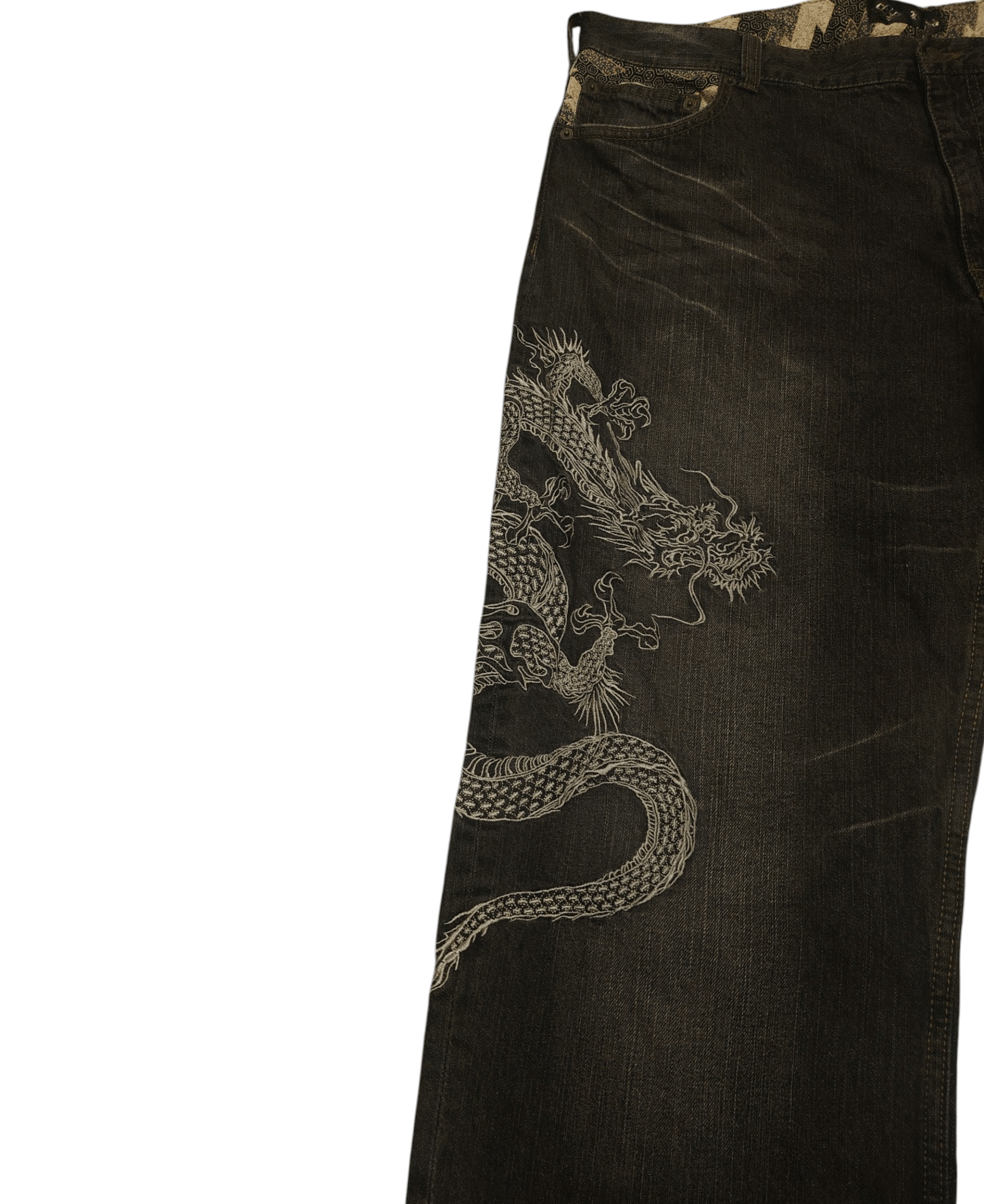 Karakuri Tamashii Rare Japanese Karakuri Embroidered Dragon Baggy Jeans Size US 39 - 8 Thumbnail