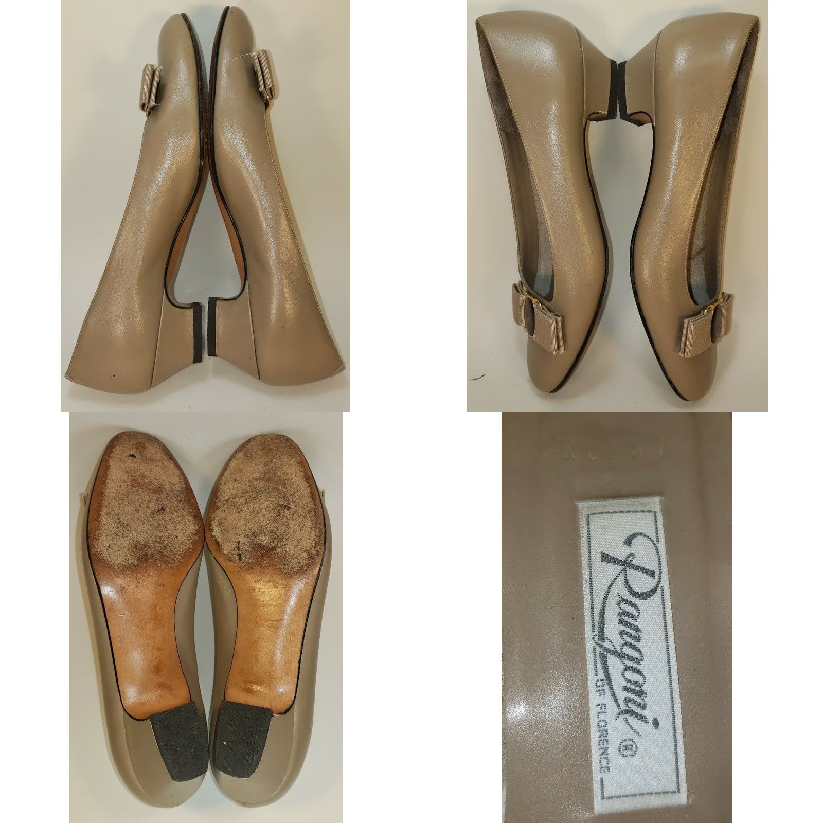 Vintage Rangoni Dress Flats Women 5.5B Beige Bow Ornament Leather Flat New with Satin Bow Gold Copper Enamel Accent Size M / US 6-8 / IT 42-44 - 8 Thumbnail