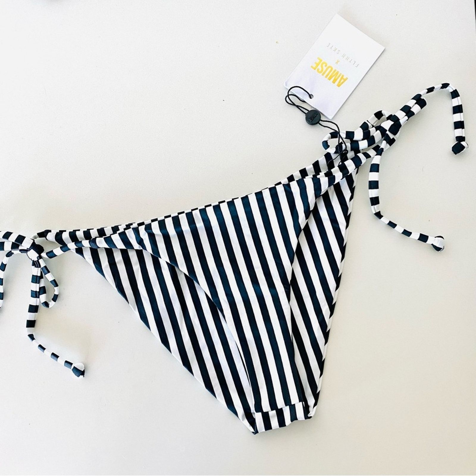 Anthropologie AMUSE SOCIETY Black White Stripe Triangle Top Bikini Swim Size ONE SIZE - 3 Thumbnail