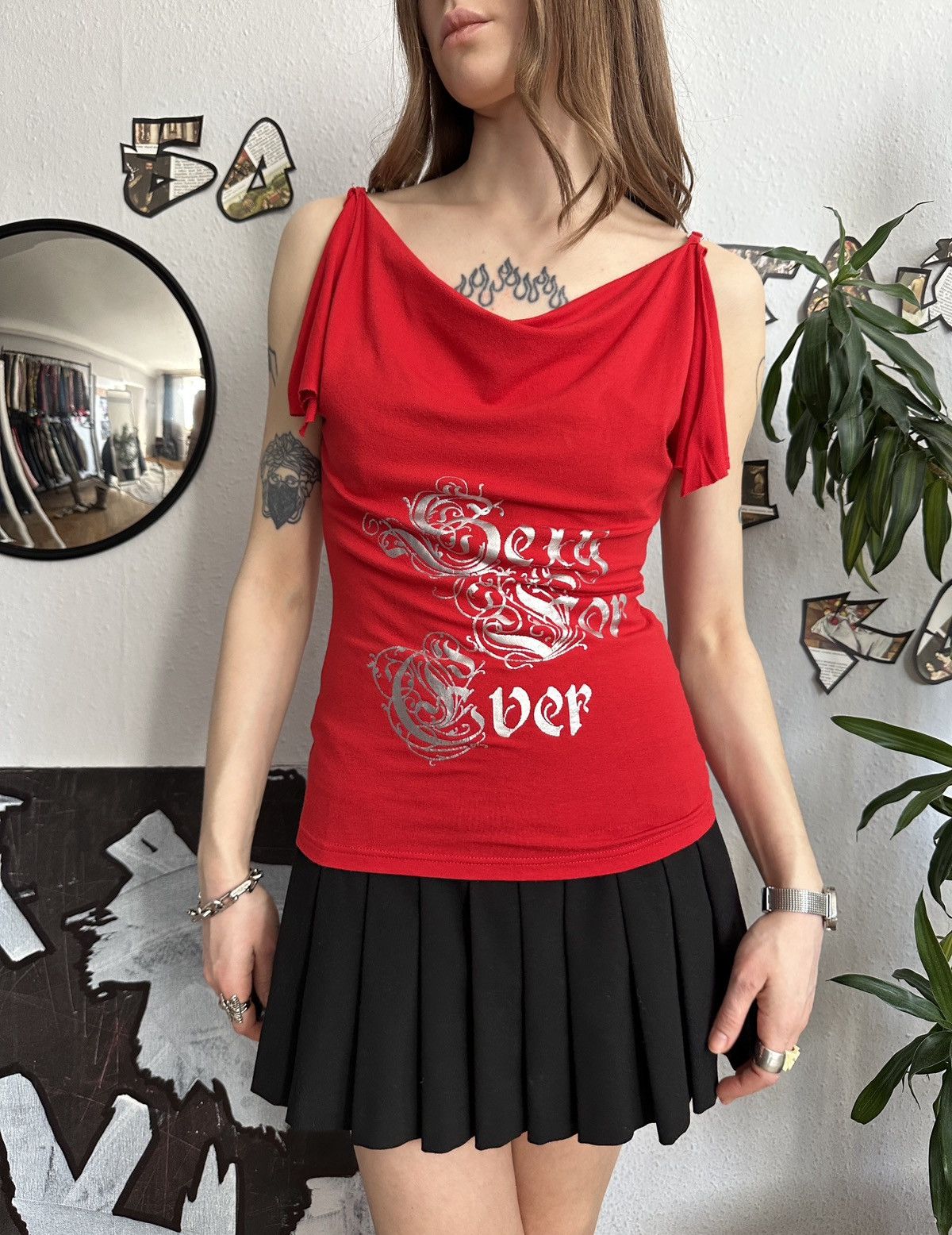 Japanese Brand Sexy Draped Punk Of-the Shoulder Red Blouse y2k Size M / US 6-8 / IT 42-44 - 5 Thumbnail