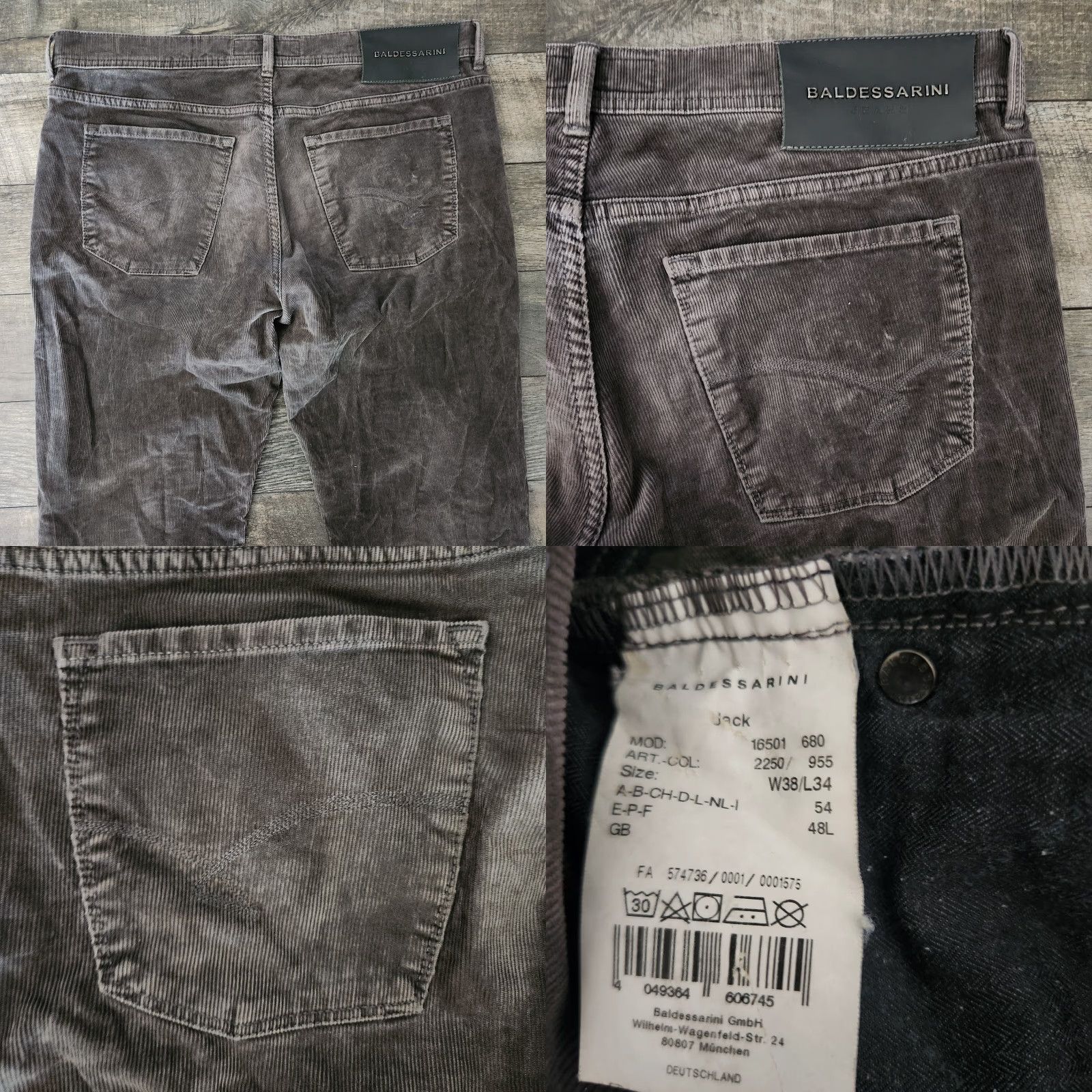 Vintage BALDESSARINI Jack Corduroy Pants Mens 38x34 Gray Regular Fit Flat Front Casual Jeans Size US 38 / EU 54 - 8 Thumbnail