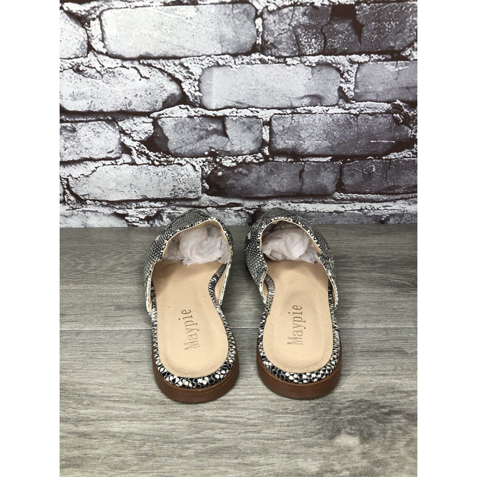 Other Maypie Ivory Black Snake Skin Print Pointed Toe Flats Mules Size US 7 / IT 37 - 13 Thumbnail