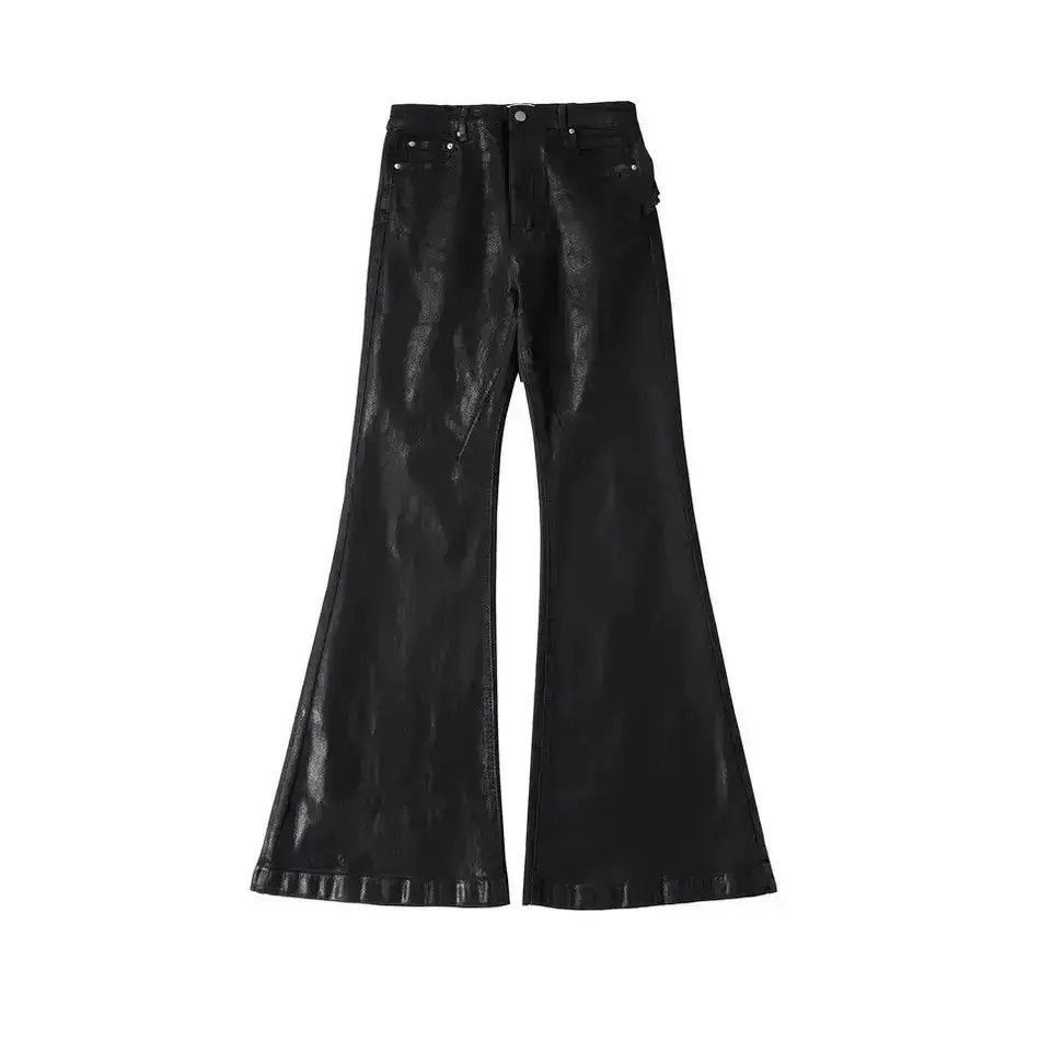 Japanese Brand Streetwear Wax Leather Stretch Hombre Baggy Flare Pants Size US 34 / EU 50 - 4 Thumbnail