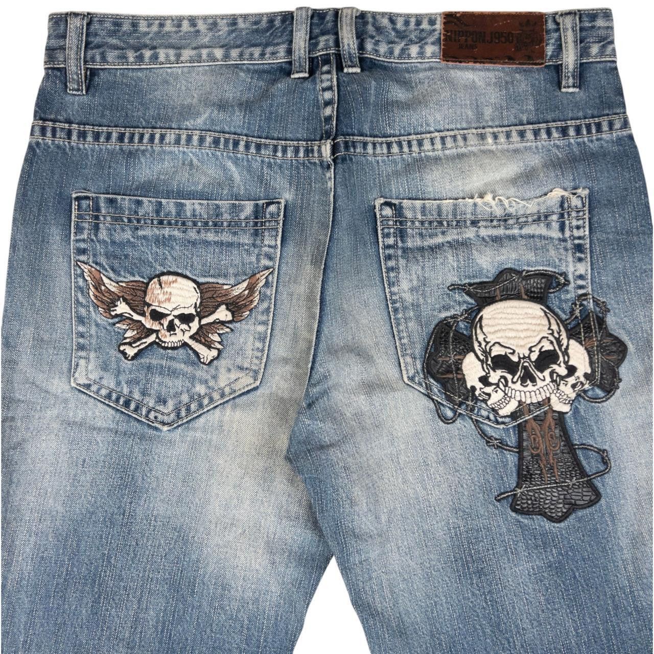 Other Vintage J950 Embroidered Skull Japanese Denim Jeans Size W35 Size US 35 - 1 Thumbnail