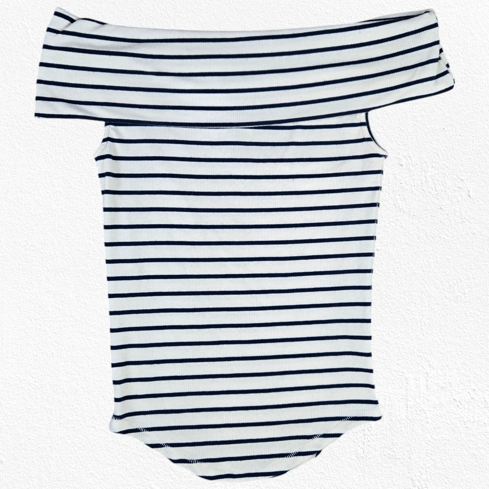 Free People White Blue Off the Shoulder Striped Top Size Medium Size M / US 6-8 / IT 42-44 - 2 Thumbnail